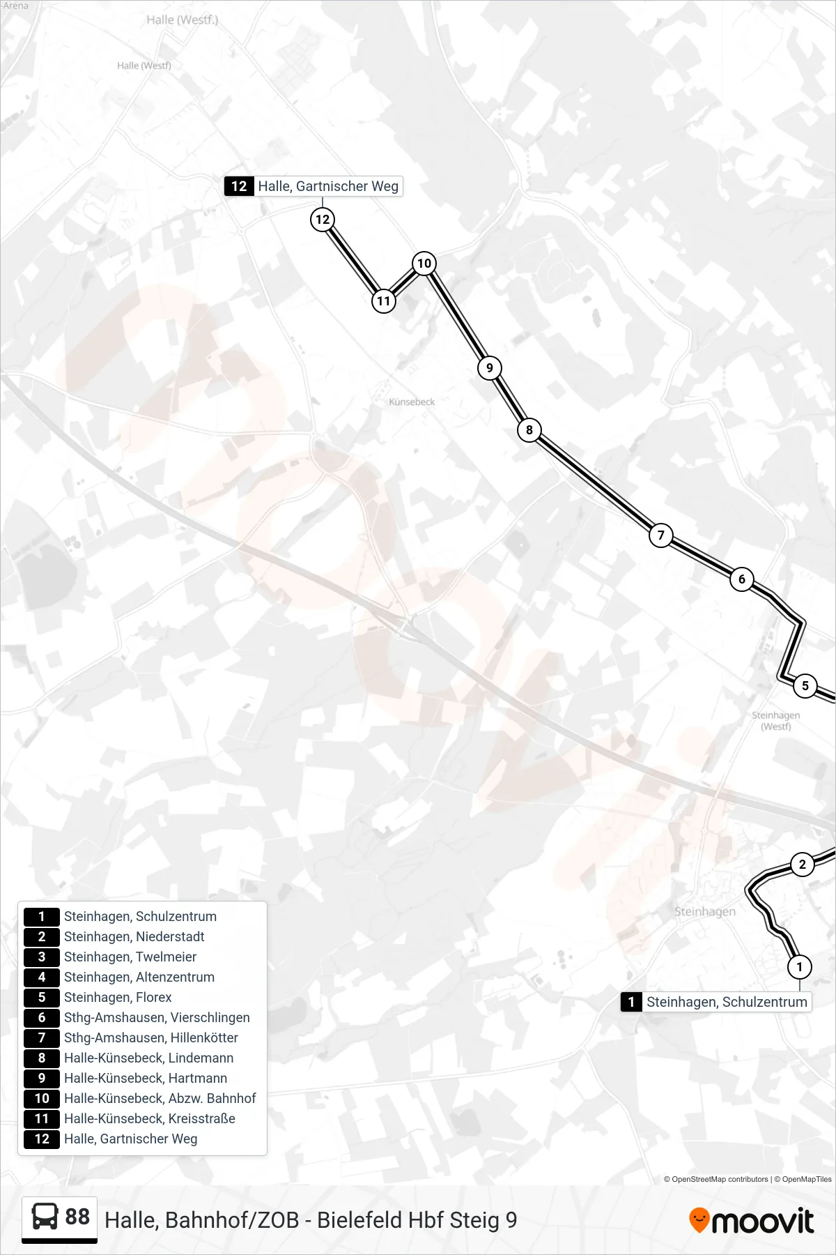 Linie 88 (Bus) Richtung Halle, Gartnischer Weg: Route und Haltestellen auf der Karte