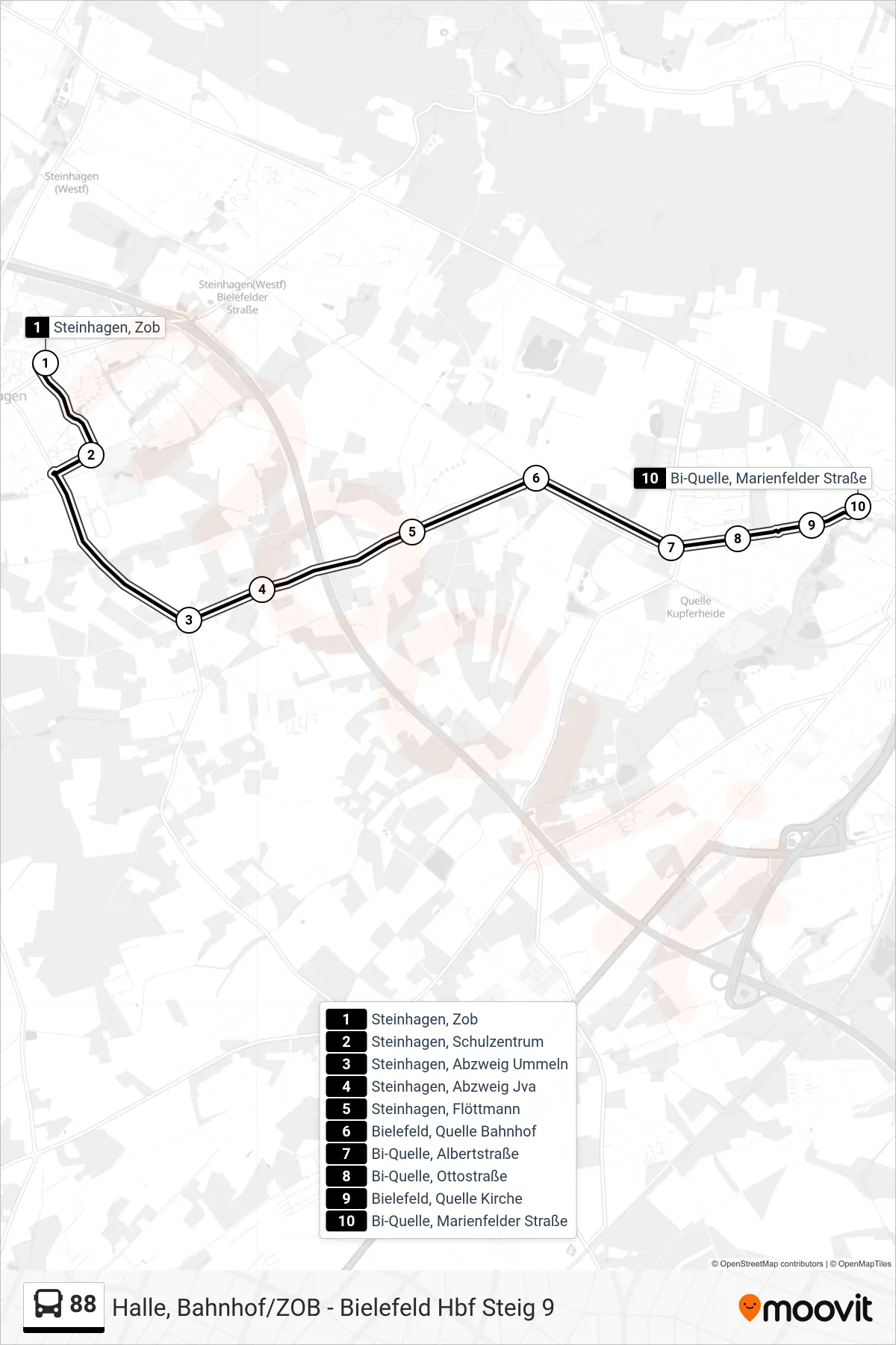 Linie 88 (Bus) Richtung Bi-Quelle, Marienfelder Straße: Route und Haltestellen auf der Karte