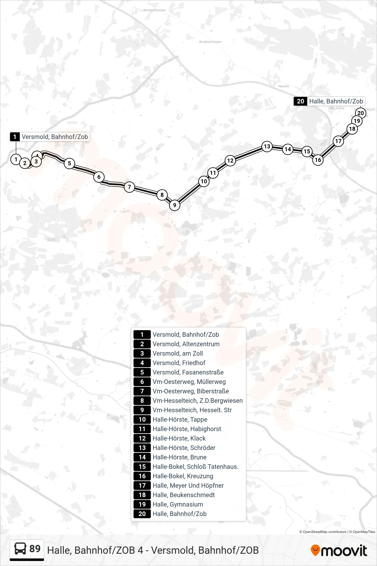 Linie 89 (Bus) Richtung Halle, Bahnhof/Zob 3: Route und Haltestellen auf der Karte
