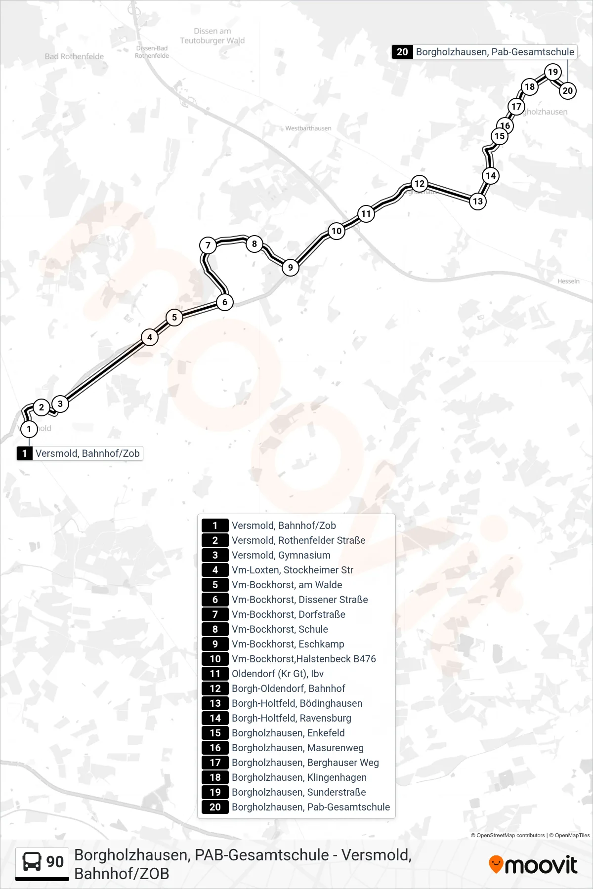 Linie 90 (Bus) Richtung Borgholzhausen, Pab-Gesamtschule: Route und Haltestellen auf der Karte