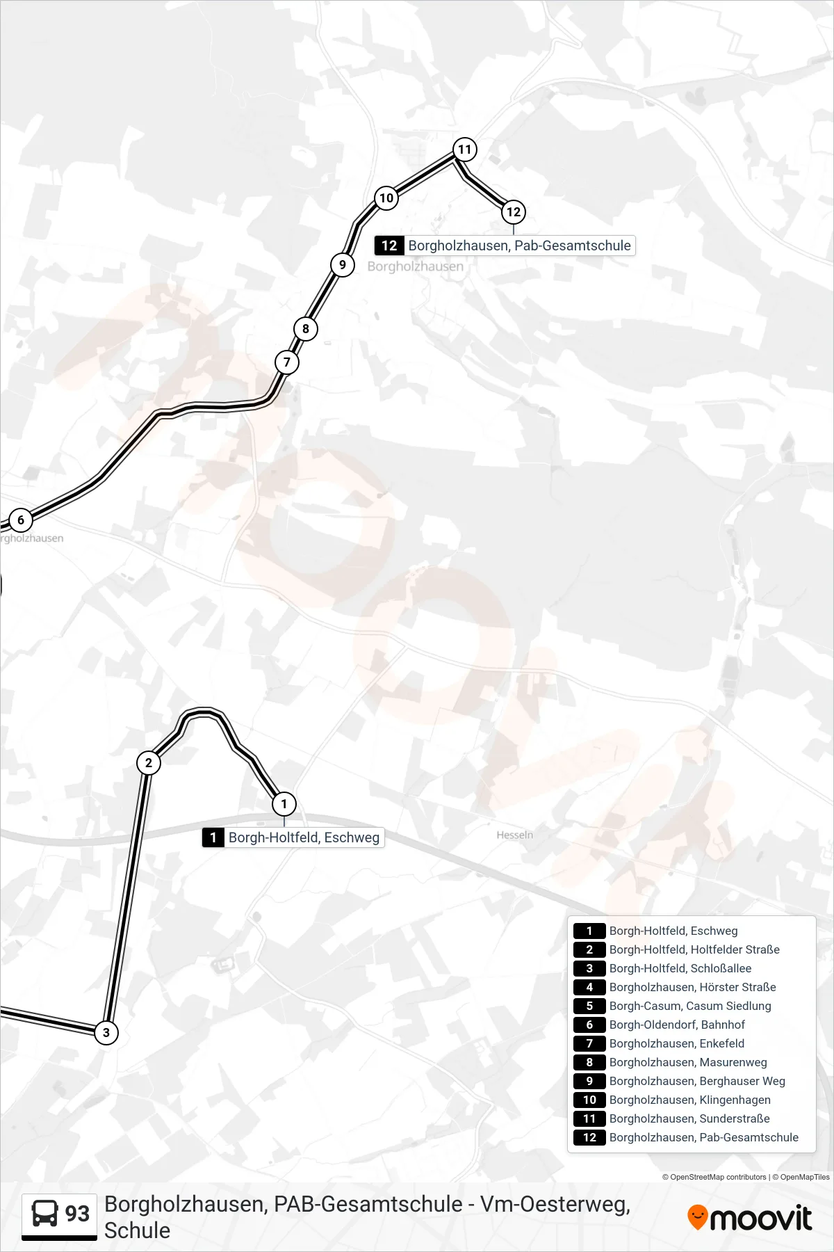 Linie 93 (Bus) Richtung Borgholzhausen, Pab-Gesamtschule: Route und Haltestellen auf der Karte