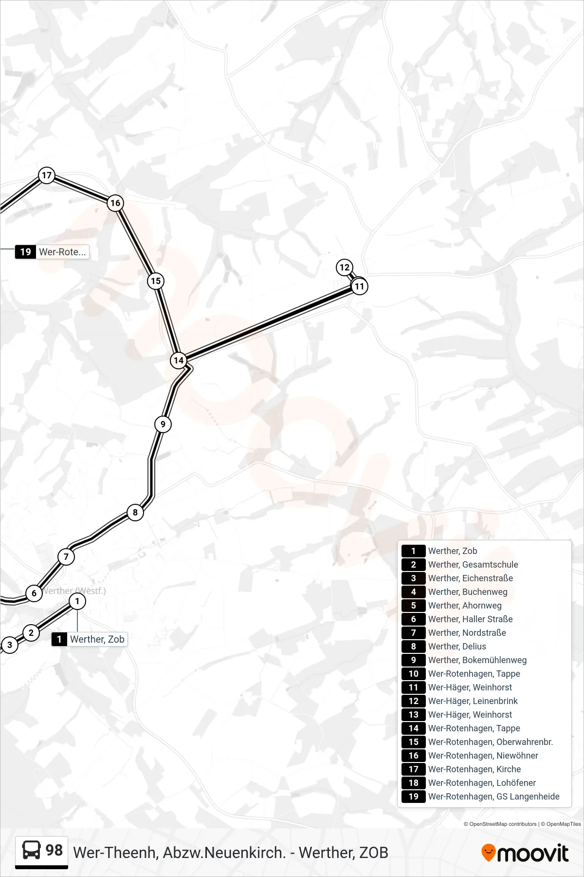 Linie 98 (Bus) Richtung Wer-Rotenhagen, GS Langenheide: Route und Haltestellen auf der Karte