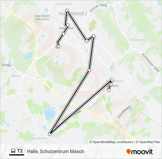 T2 Bus Line Map