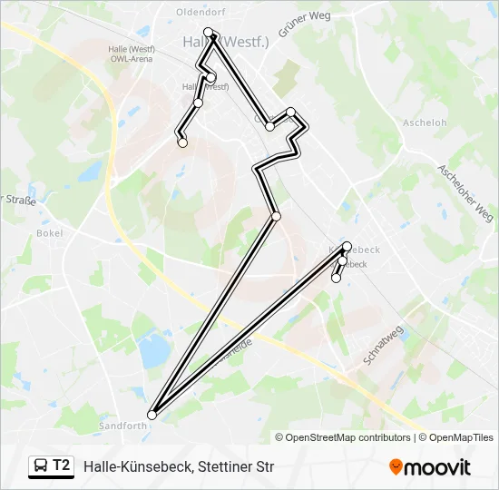 T2 Bus Line Map