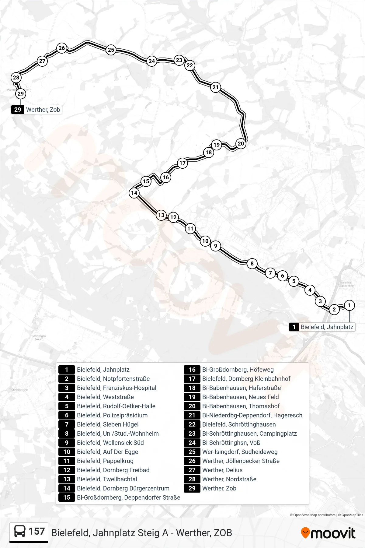 157 bus Line (Werther, Zob) route and stops on a map