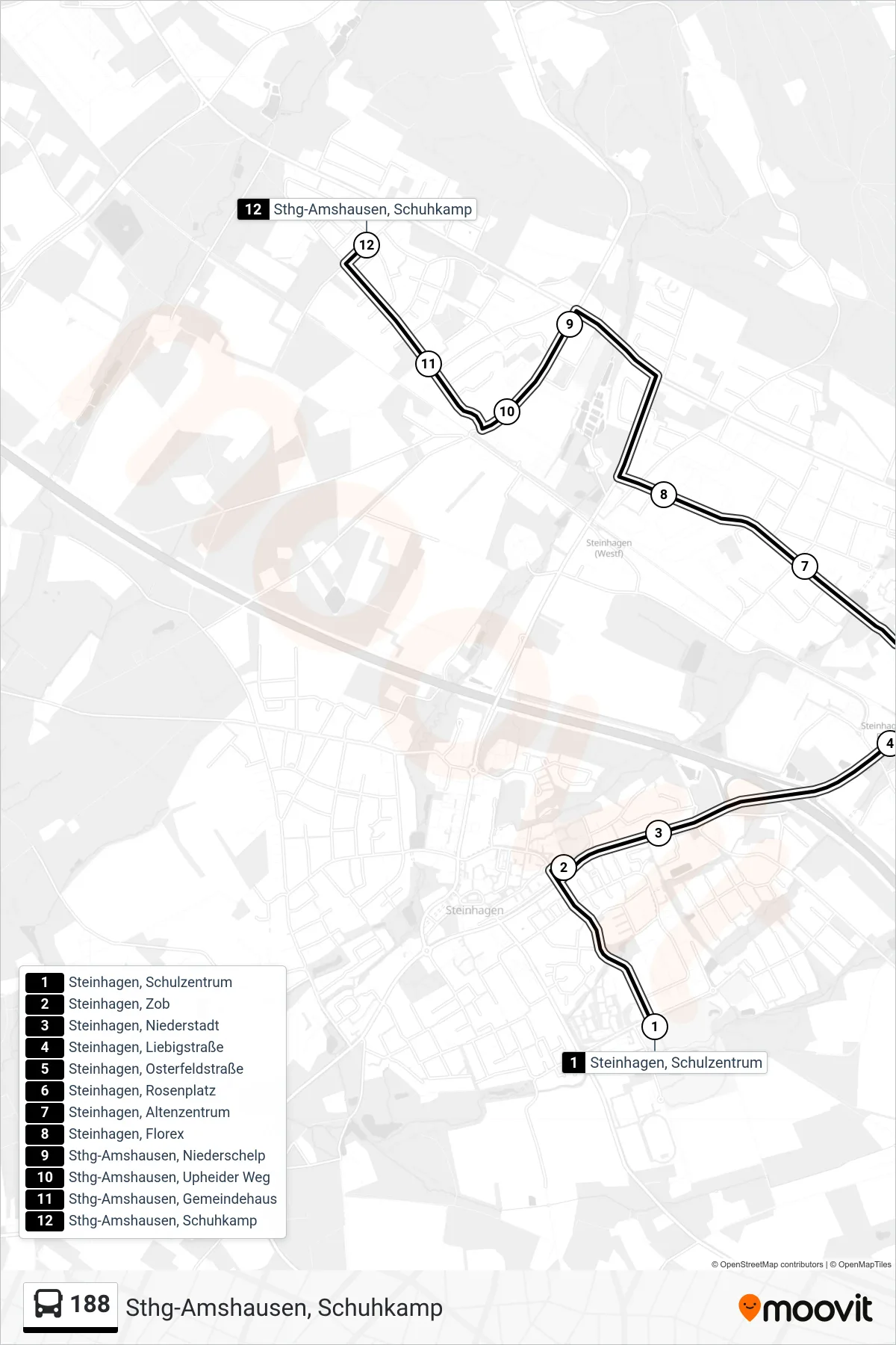 Linie 188 (Bus) Richtung Sthg-Amshausen, Schuhkamp: Route und Haltestellen auf der Karte