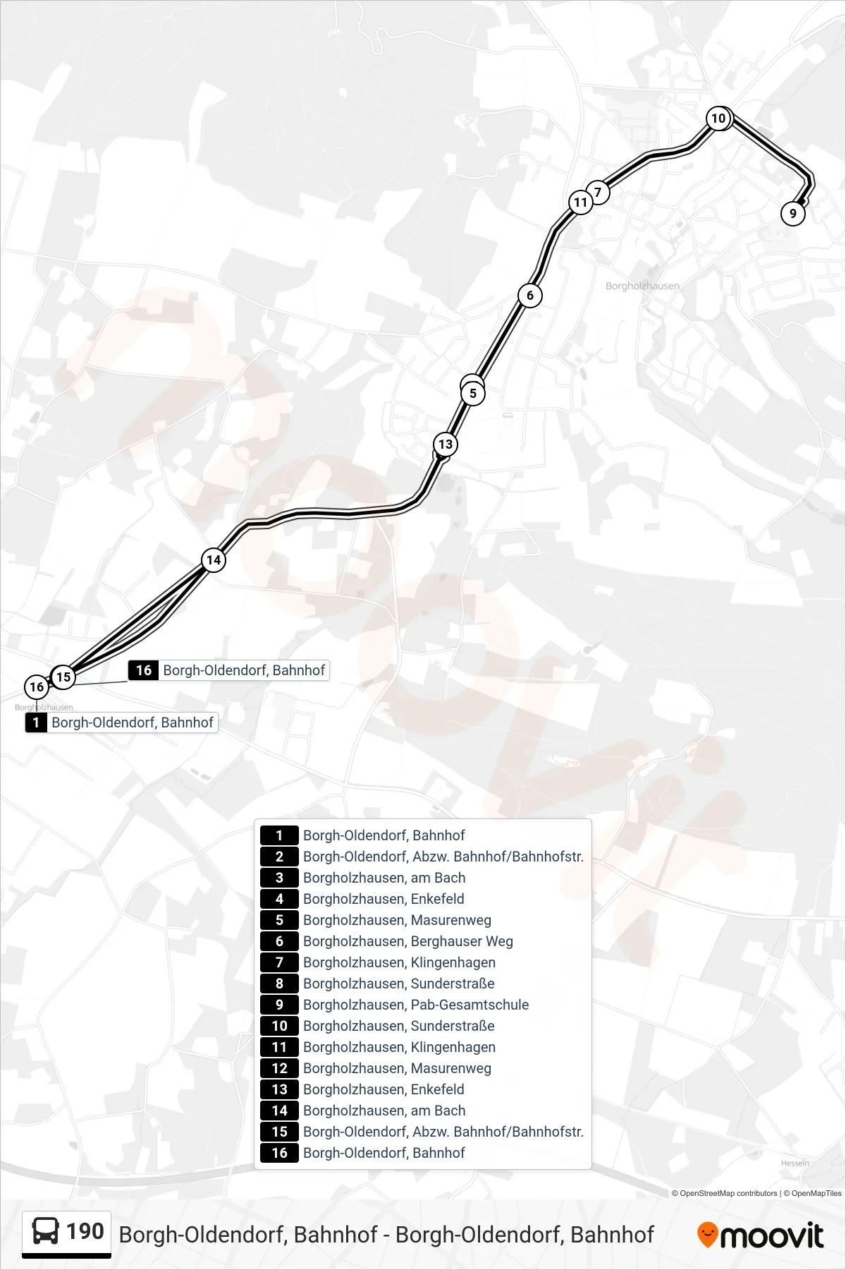 Linie 190 (Bus) Richtung Borgh-Oldendorf, Bahnhof: Route und Haltestellen auf der Karte