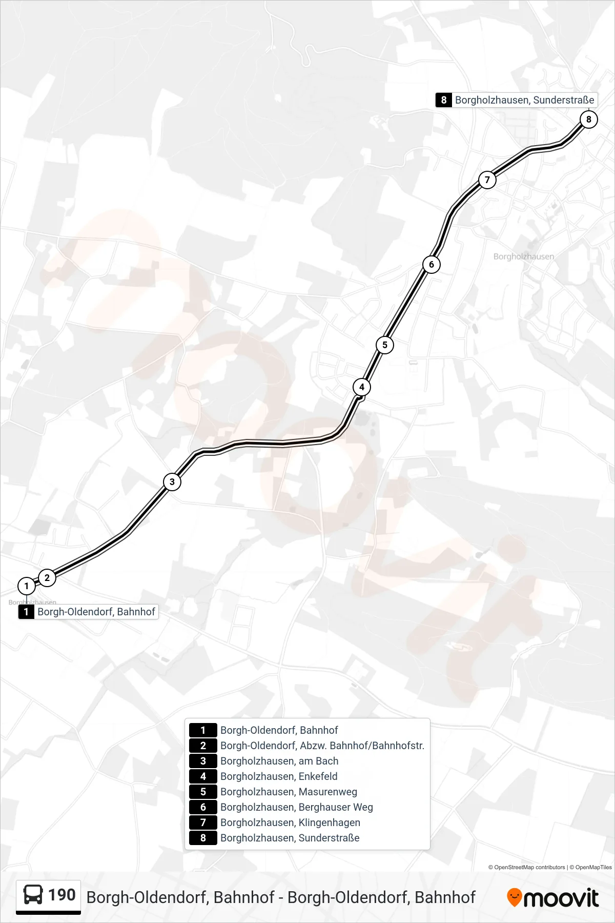 190 bus Line (Borgholzhausen, Sunderstraße) route and stops on a map