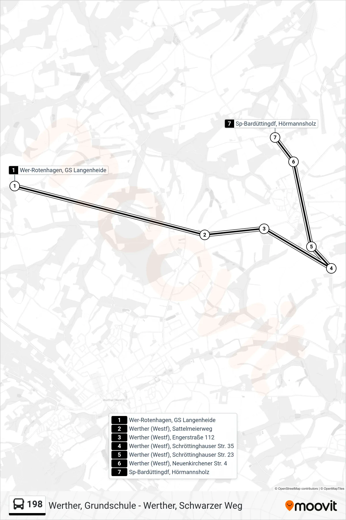 198 bus Line (Sp-Bardüttingdf, Hörmannsholz) route and stops on a map