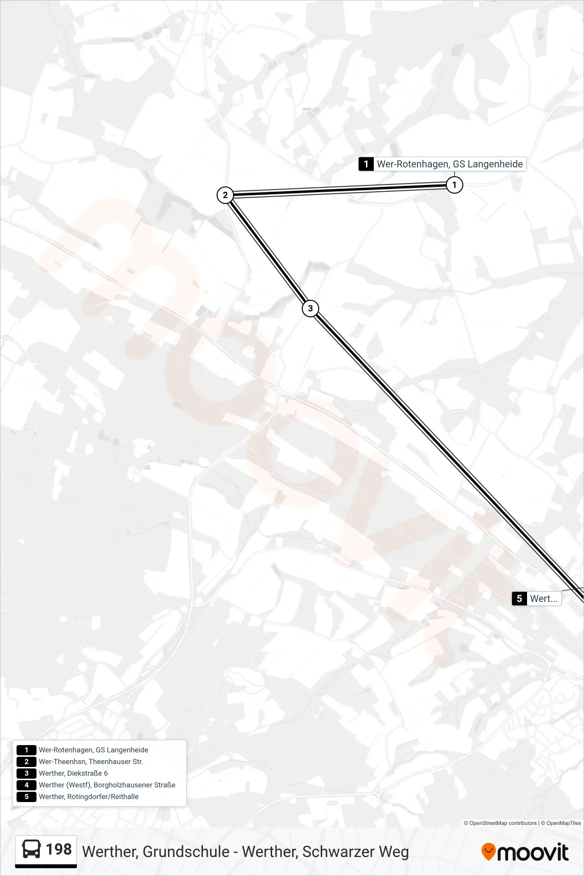 Linie 198 (Bus) Richtung Werther, Rotingdorfer/Reithalle: Route und Haltestellen auf der Karte
