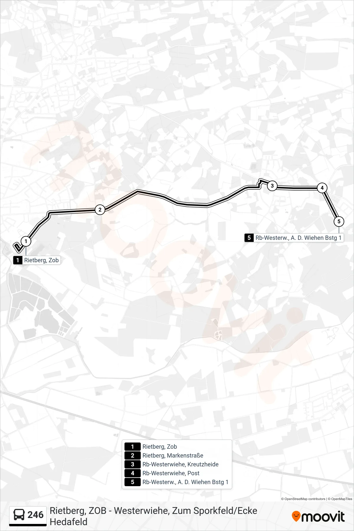 Linie 246 (Bus) Richtung Rb-Westerw., A. D. Wiehen Bstg 1: Route und Haltestellen auf der Karte