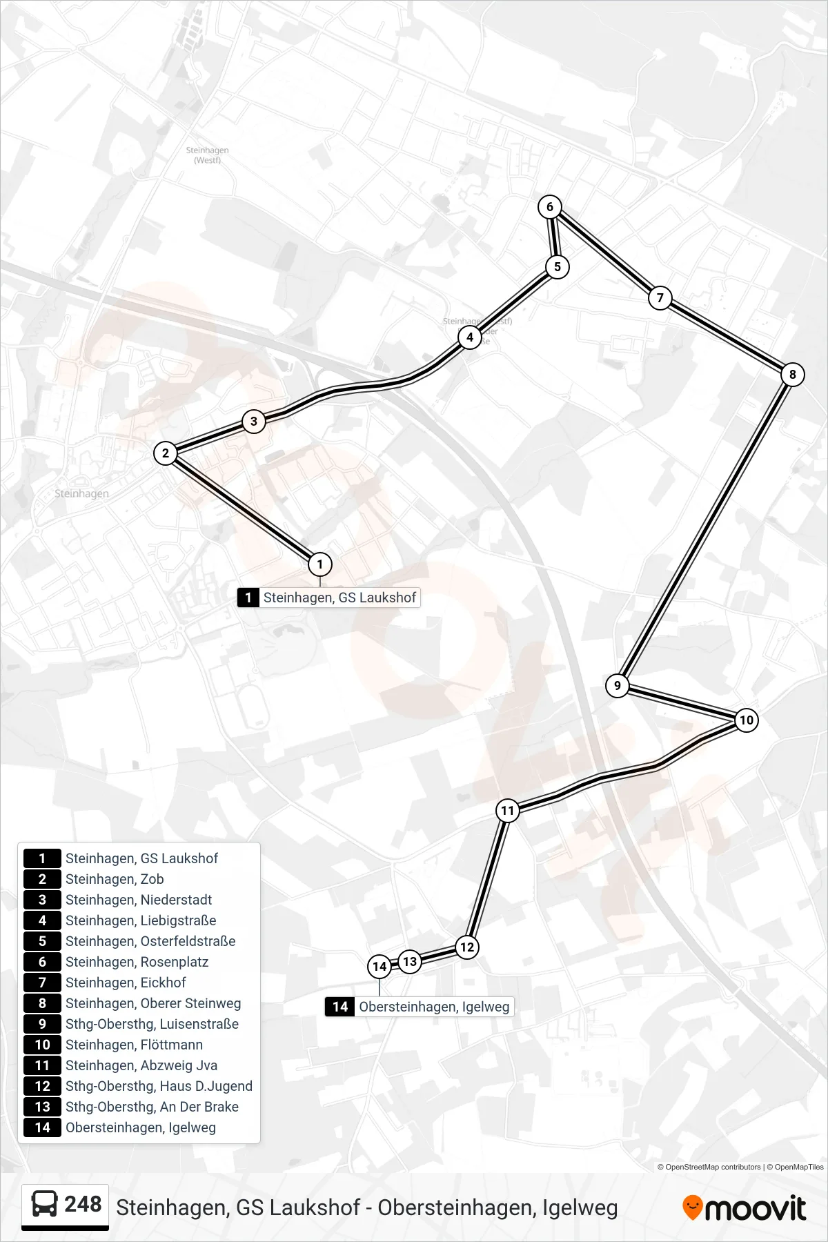 Linie 248 (Bus) Richtung Obersteinhagen, Igelweg: Route und Haltestellen auf der Karte