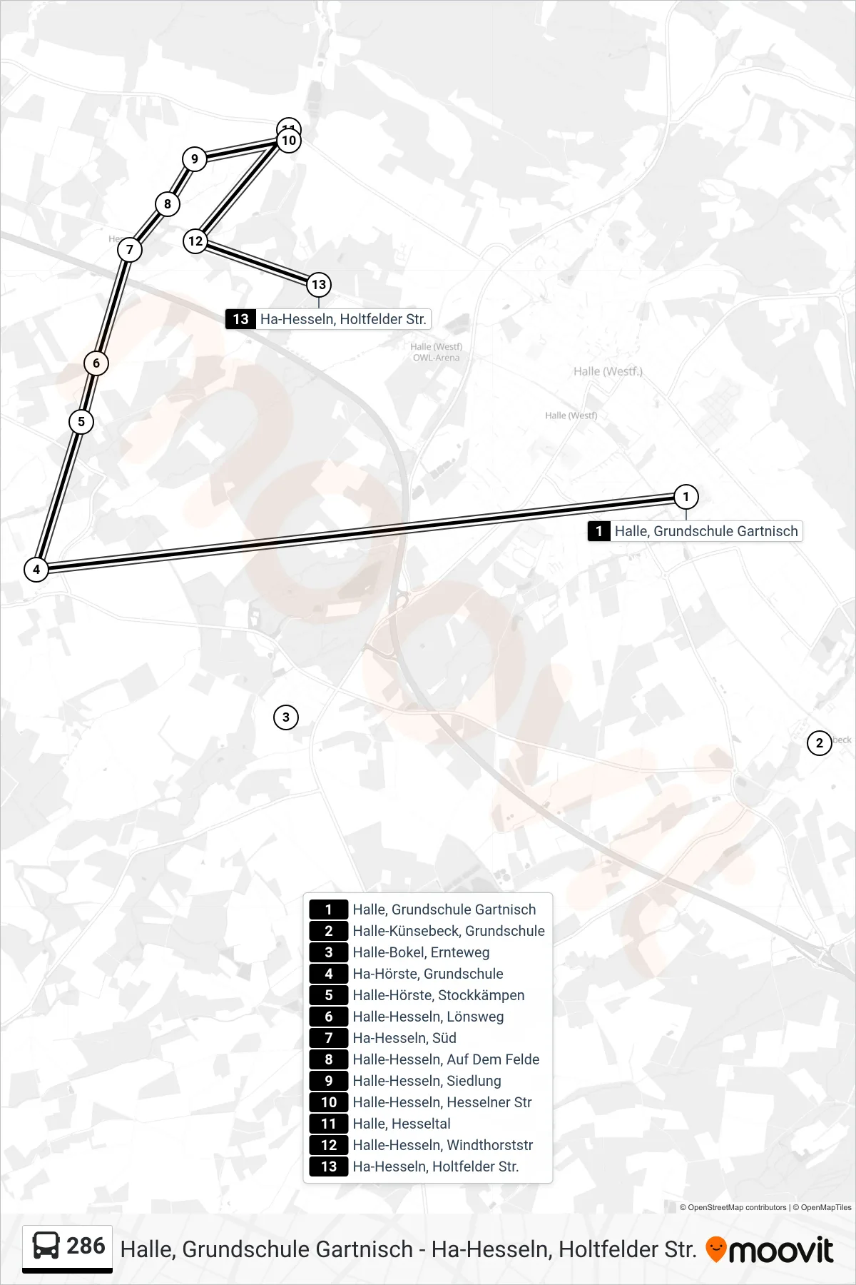 Linie 286 (Bus) Richtung Ha-Hesseln, Holtfelder Str.: Route und Haltestellen auf der Karte