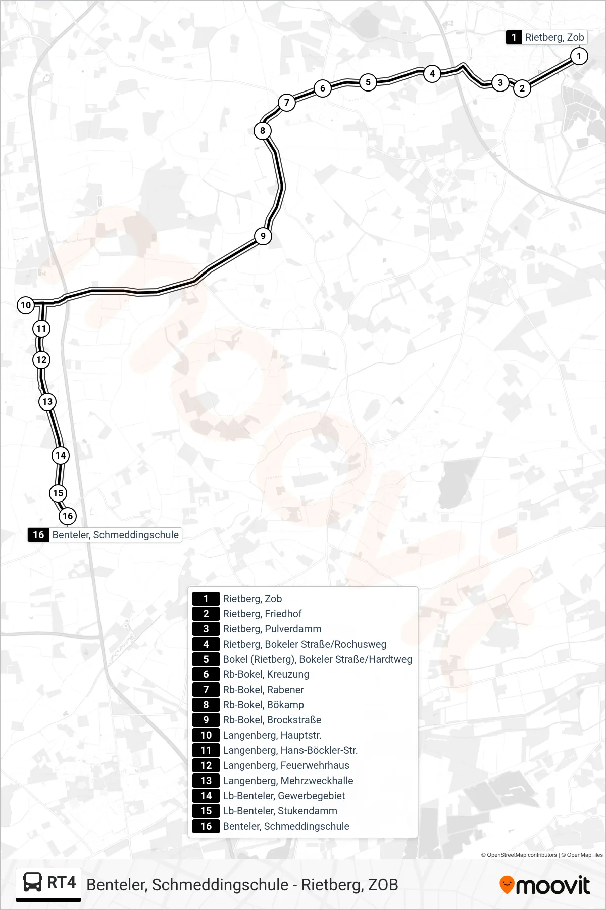 Linie RT4 (Bus) Richtung Benteler, Schmeddingschule: Route und Haltestellen auf der Karte