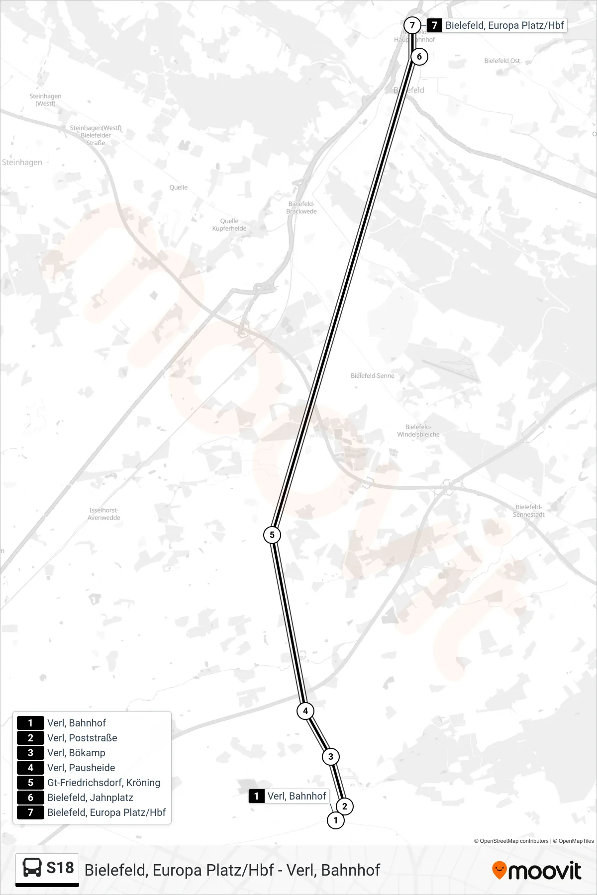 Linie S18 (Bus) Richtung Bielefeld, Europa Platz/Hbf: Route und Haltestellen auf der Karte