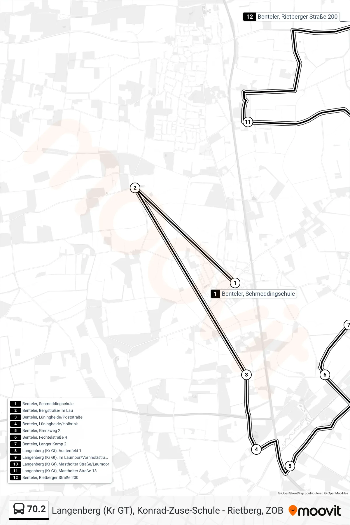 Linie 70.2 (Bus) Richtung Benteler, Rietberger Straße 200: Route und Haltestellen auf der Karte
