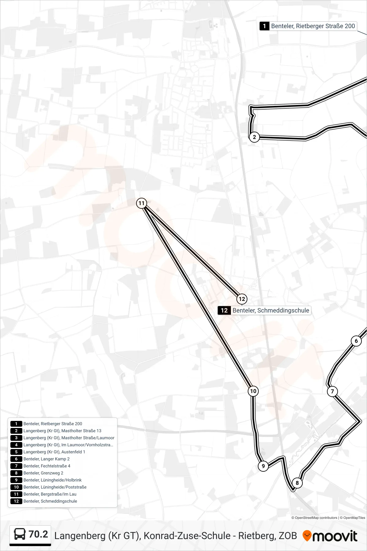 Linie 70.2 (Bus) Richtung Benteler, Schmeddingschule: Route und Haltestellen auf der Karte
