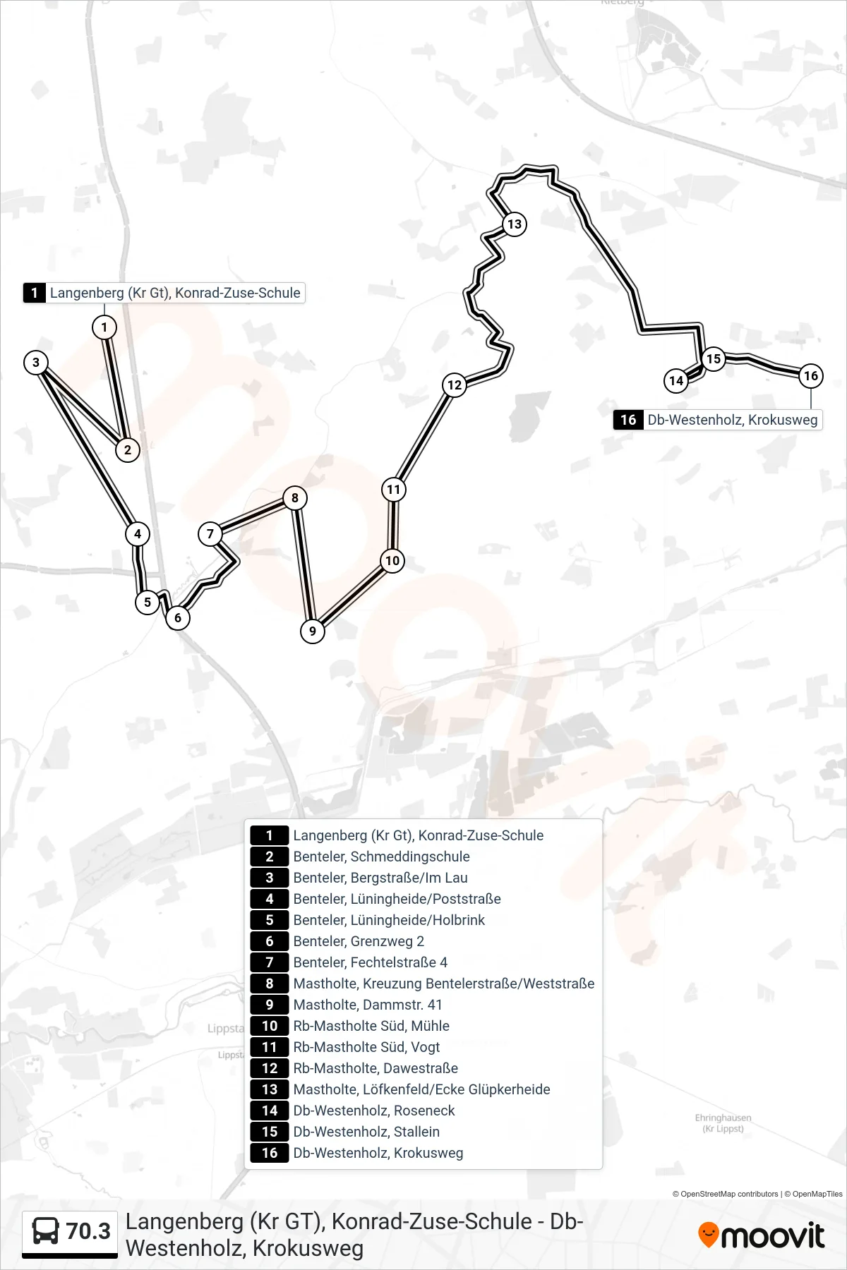 Linie 70.3 (Bus) Richtung Db-Westenholz, Krokusweg: Route und Haltestellen auf der Karte