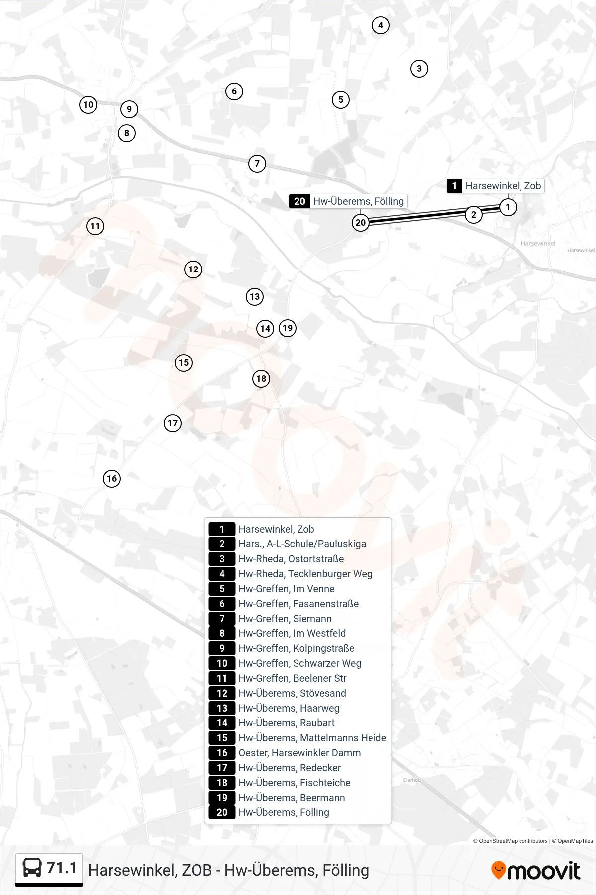 Linie 71.1 (Bus) Richtung Hw-Überems, Fölling: Route und Haltestellen auf der Karte