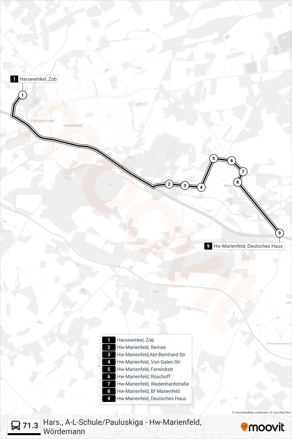 Linie 71.3 (Bus) Richtung Hw-Marienfeld, Deutsches Haus: Route und Haltestellen auf der Karte