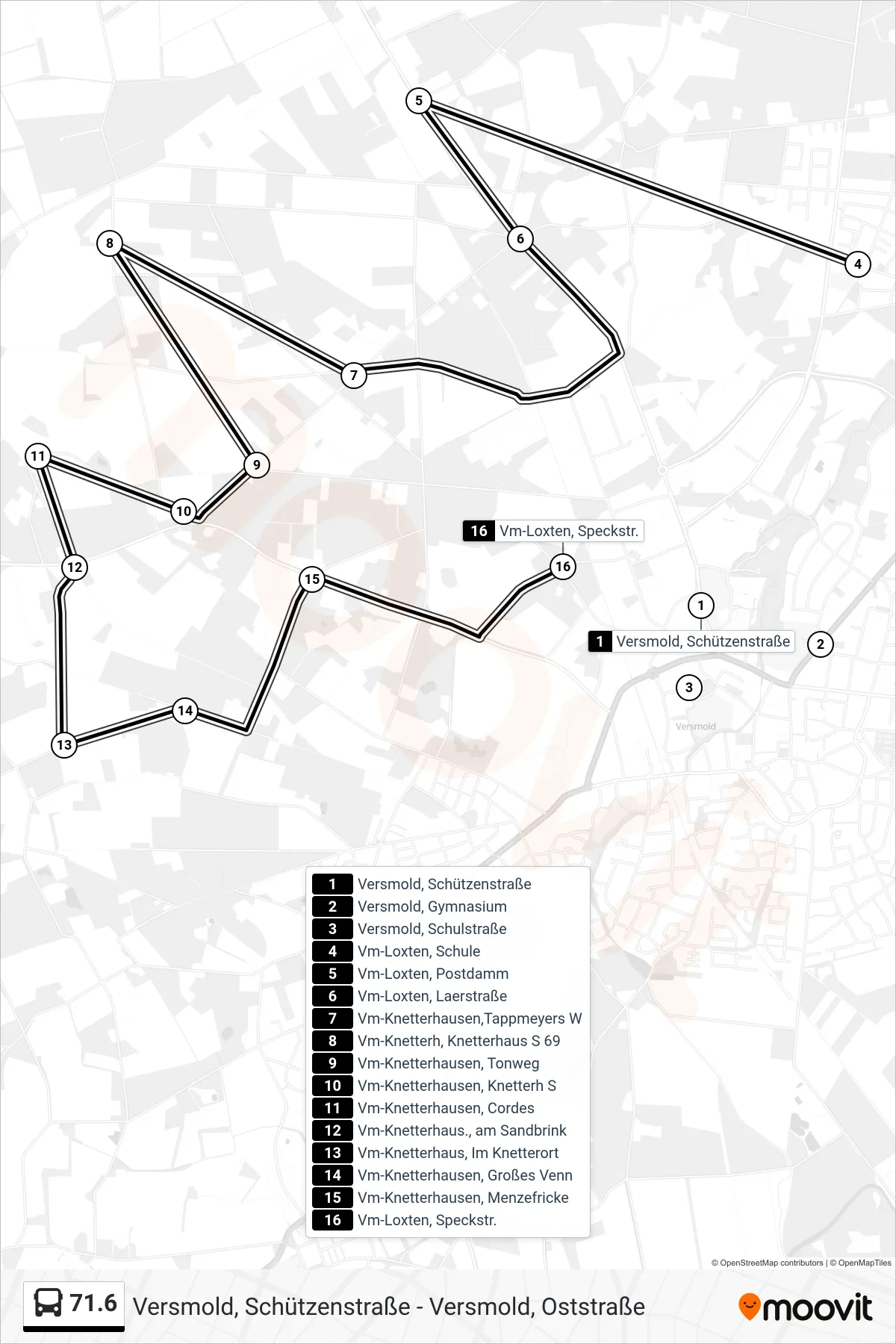 71.6 bus Line (Vm-Loxten, Speckstr.) route and stops on a map