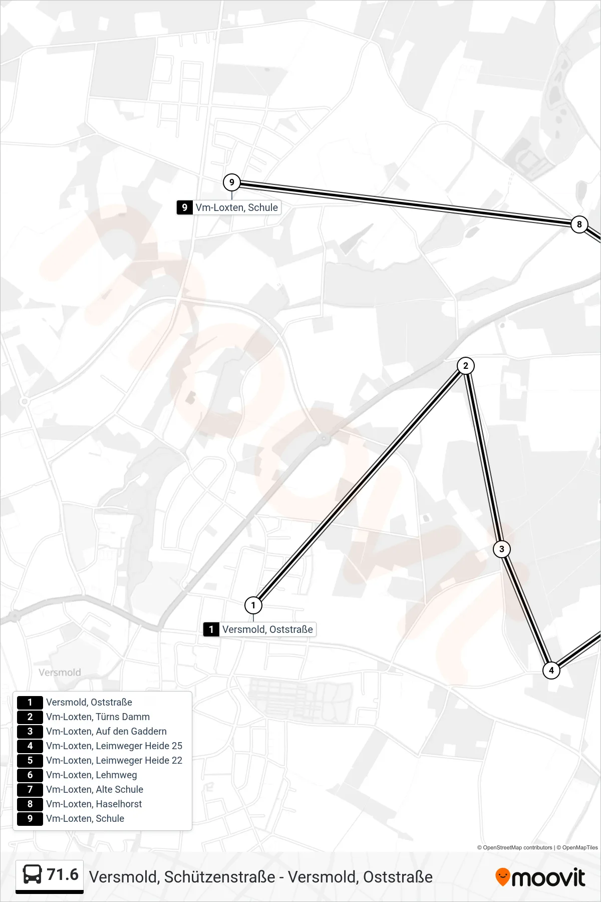 71.6 bus Line (Vm-Loxten, Schule) route and stops on a map