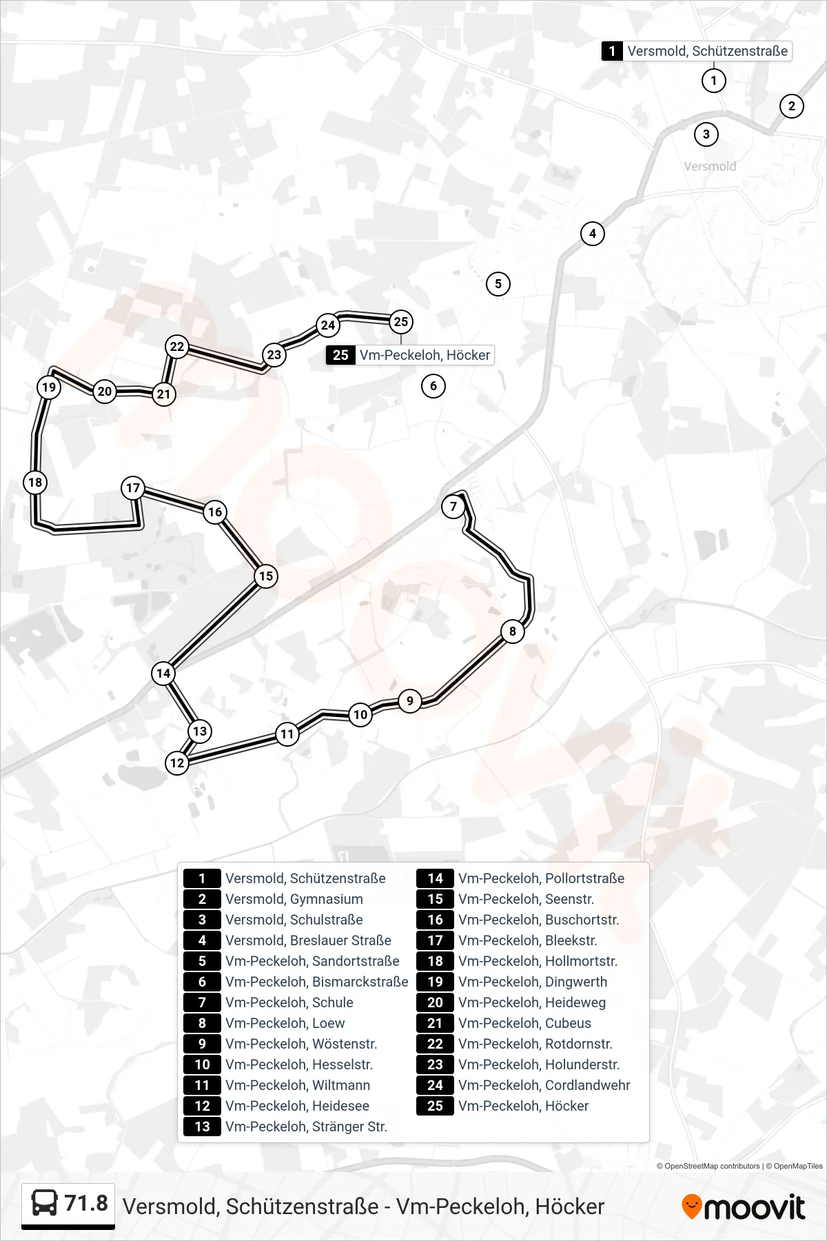 71.8 bus Line (Vm-Peckeloh, Höcker) route and stops on a map