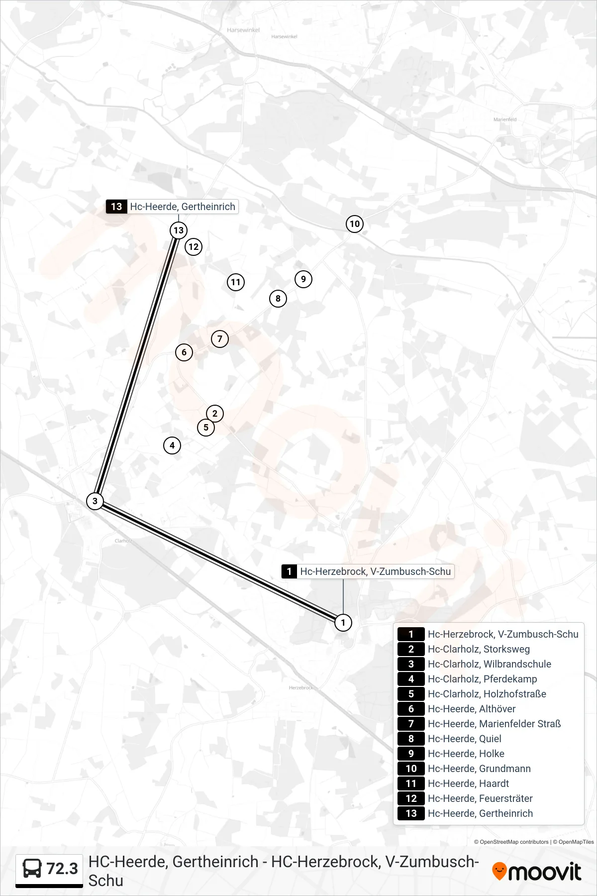 Linie 72.3 (Bus) Richtung Hc-Heerde, Gertheinrich: Route und Haltestellen auf der Karte