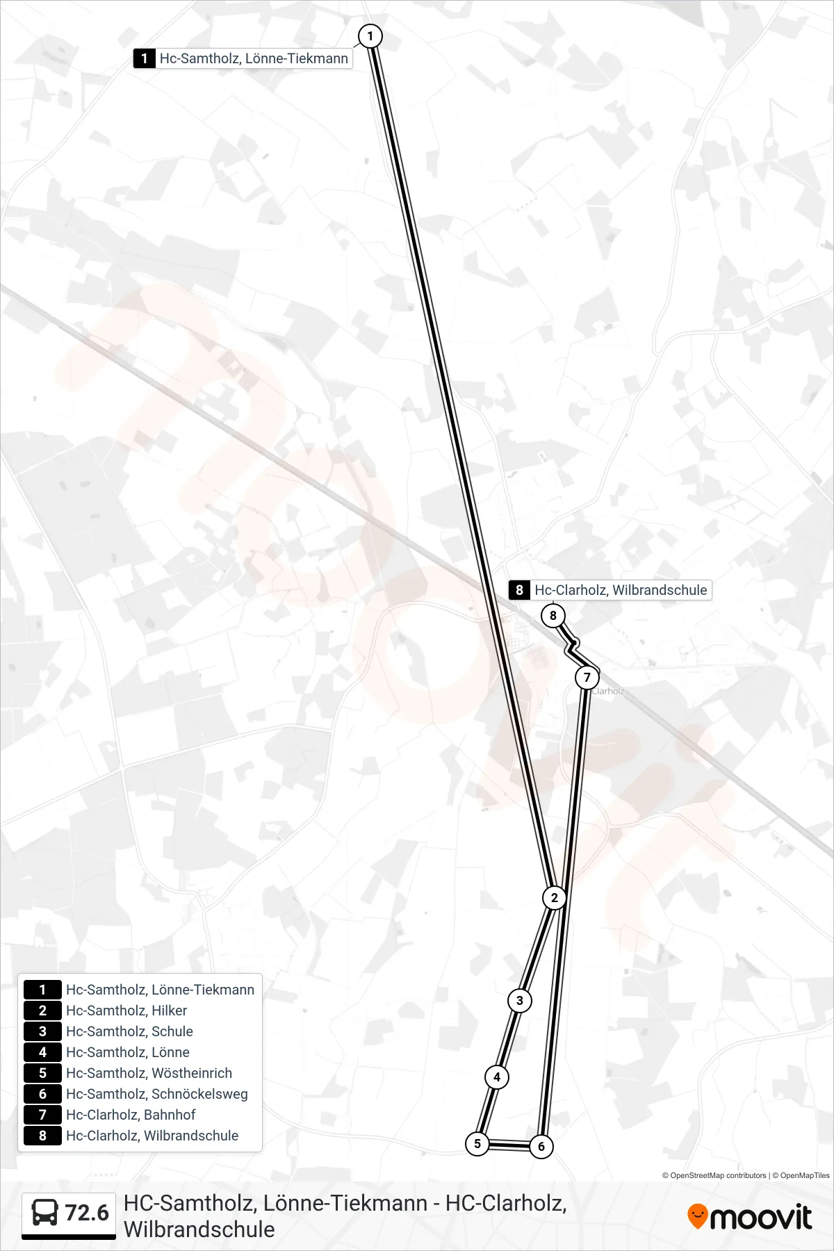 Linie 72.6 (Bus) Richtung Hc-Clarholz, Wilbrandschule: Route und Haltestellen auf der Karte