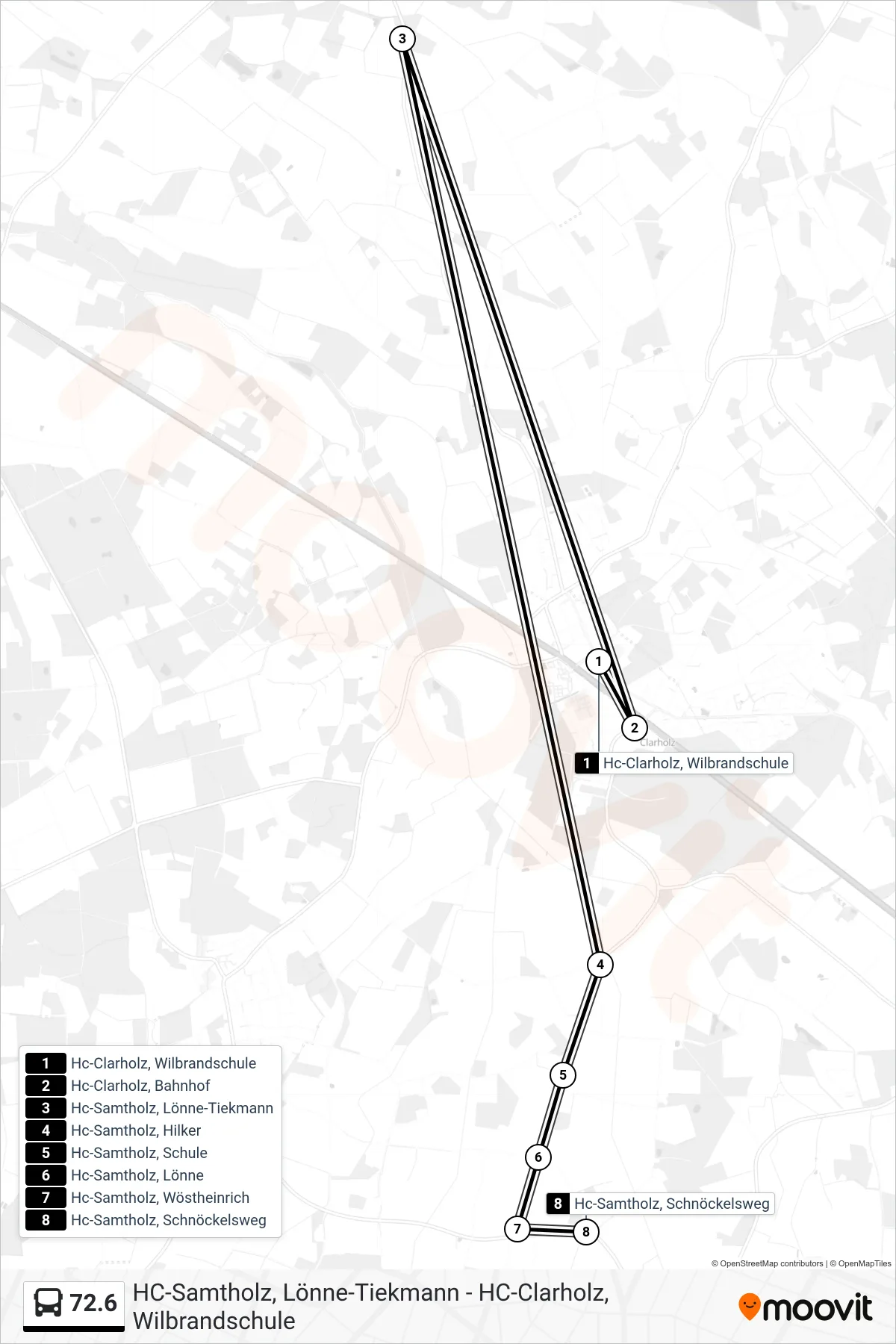 72.6 bus Line (Hc-Samtholz, Schnöckelsweg) route and stops on a map