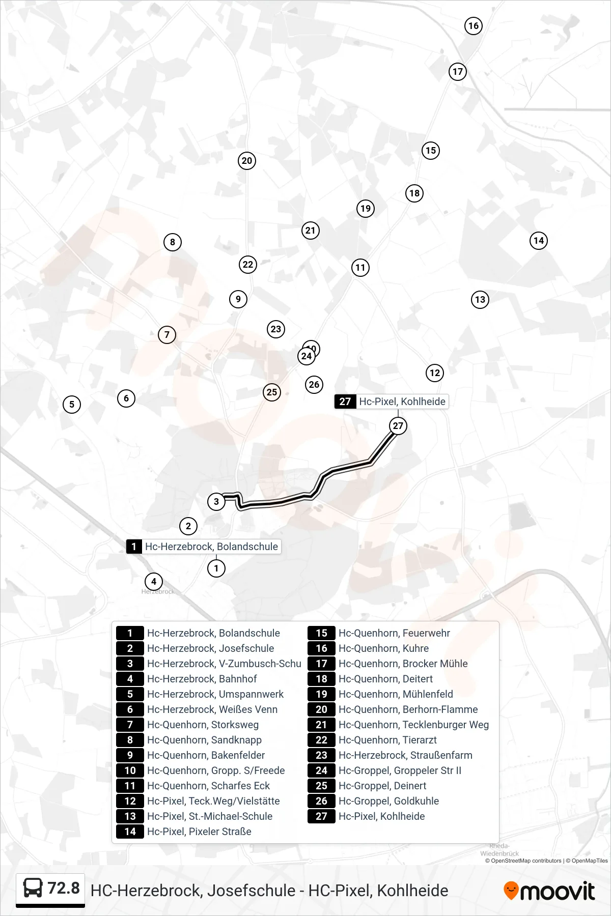 72.8 bus Line (Hc-Pixel, Kohlheide) route and stops on a map