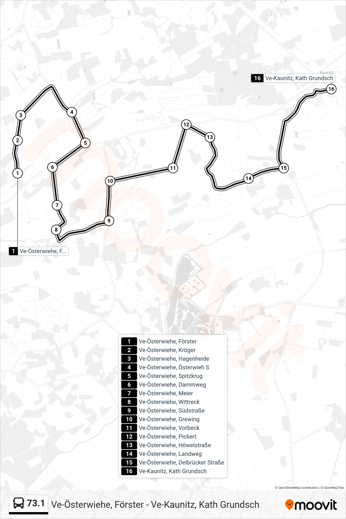 Linie 73.1 (Bus) Richtung Ve-Kaunitz, Kath Grundsch: Route und Haltestellen auf der Karte