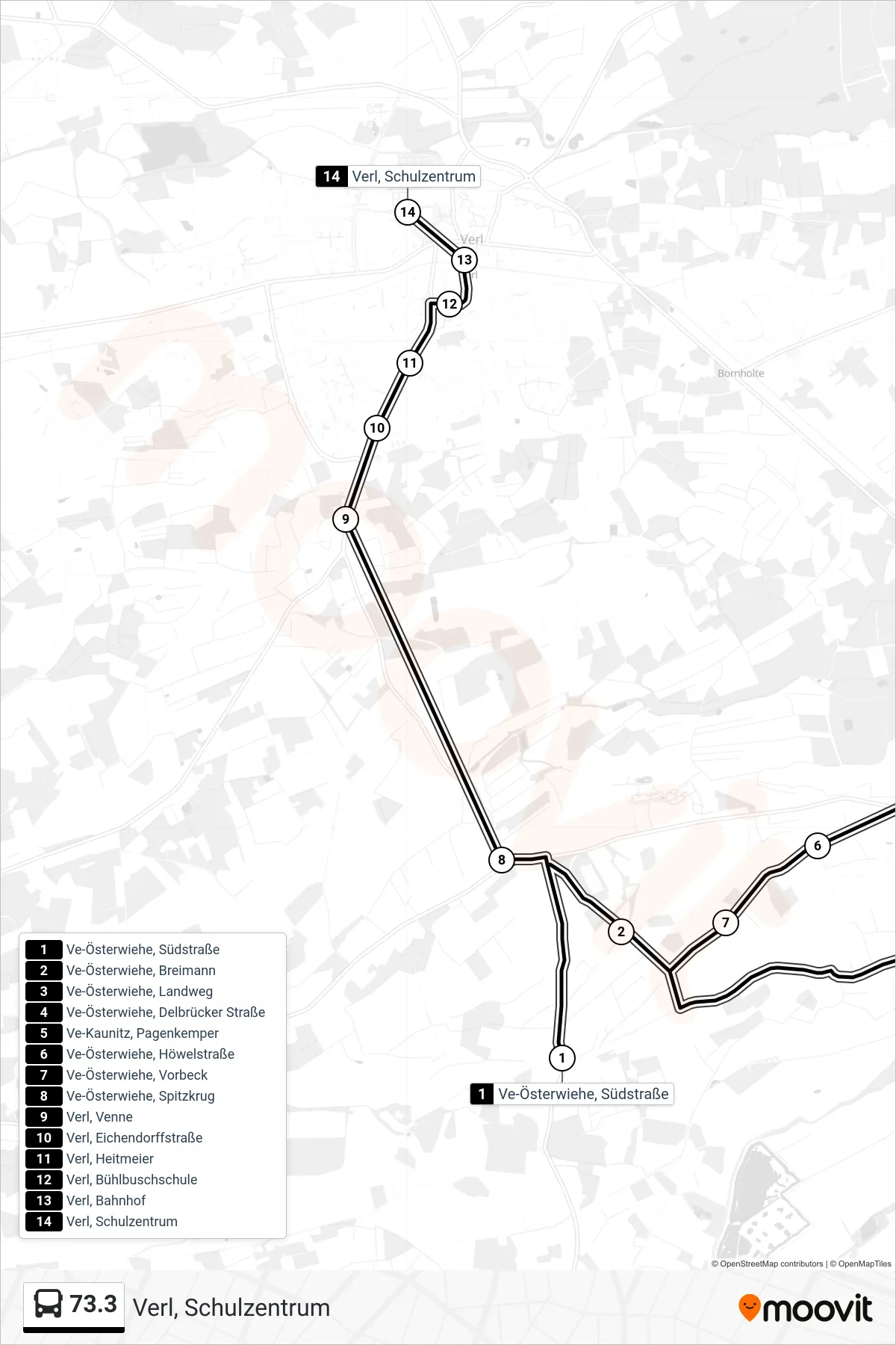 Linie 73.3 (Bus) Richtung Verl, Schulzentrum: Route und Haltestellen auf der Karte
