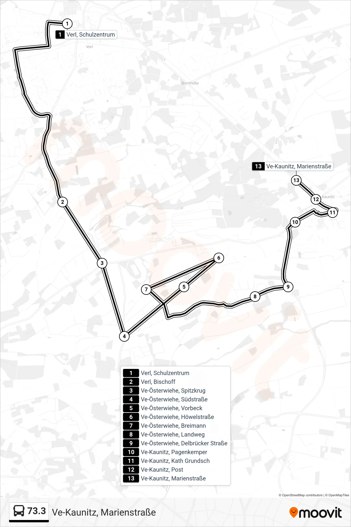 Linie 73.3 (Bus) Richtung Ve-Kaunitz, Marienstraße: Route und Haltestellen auf der Karte