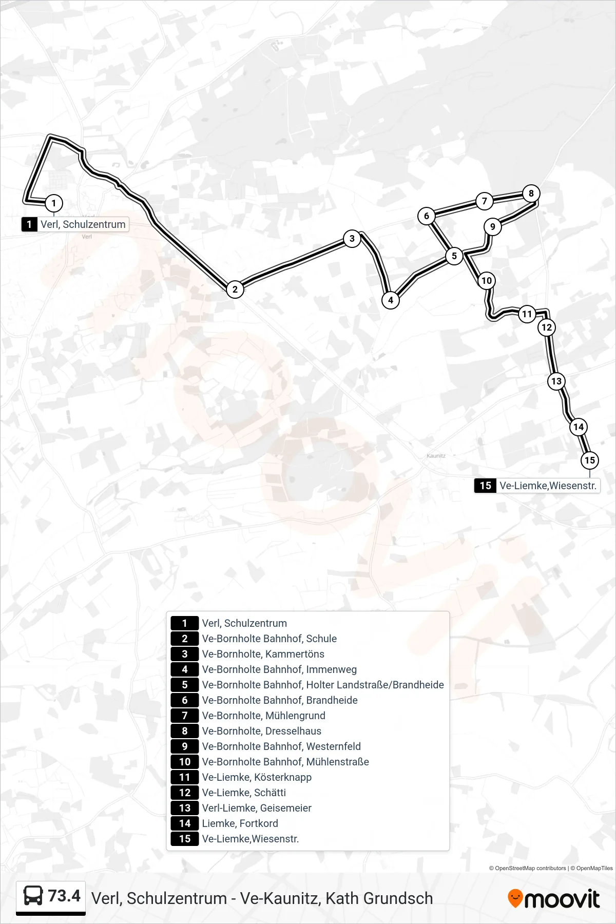 Linie 73.4 (Bus) Richtung Ve-Liemke,Wiesenstr.: Route und Haltestellen auf der Karte
