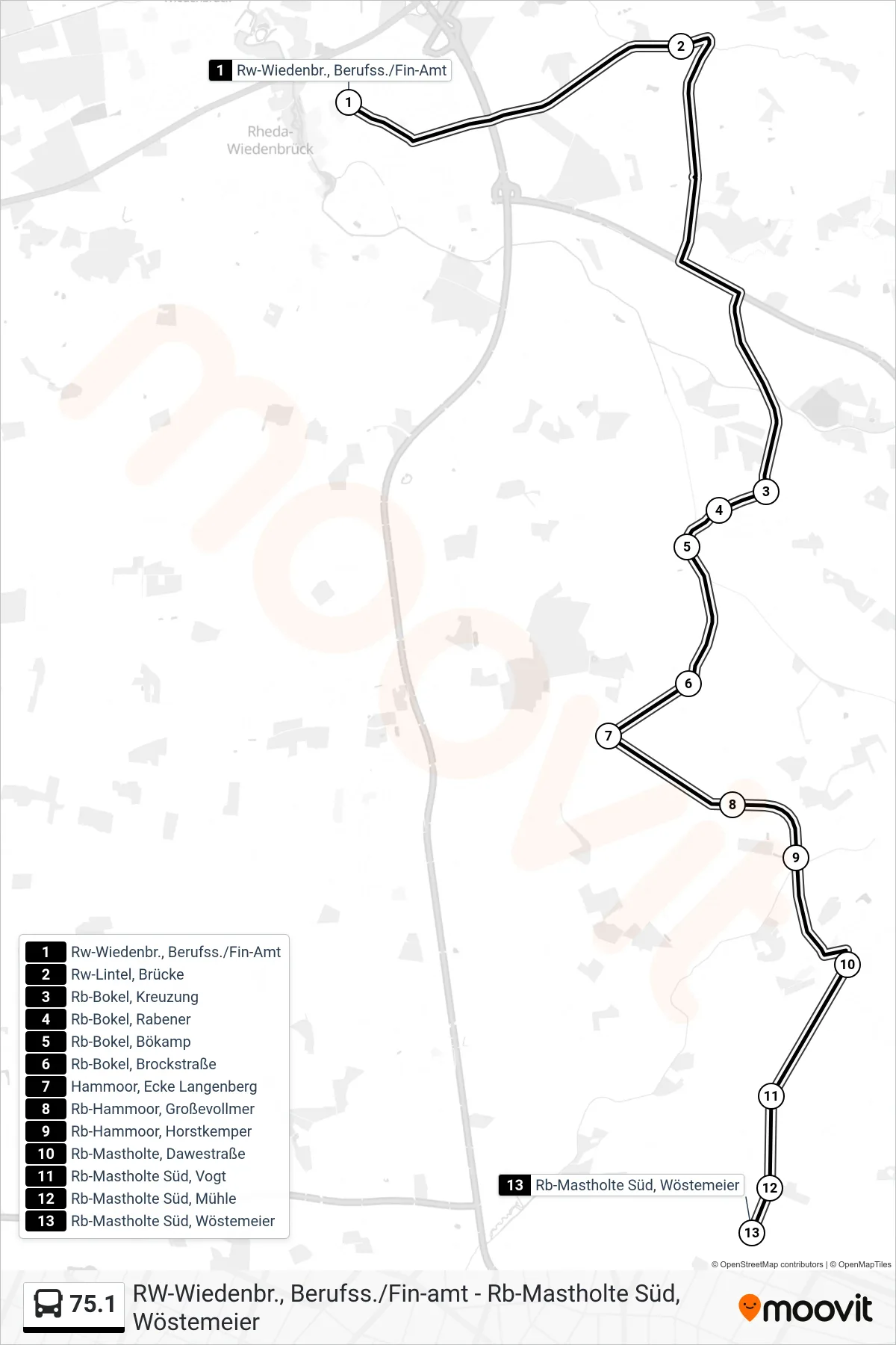 Linie 75.1 (Bus) Richtung Rb-Mastholte Süd, Wöstemeier: Route und Haltestellen auf der Karte