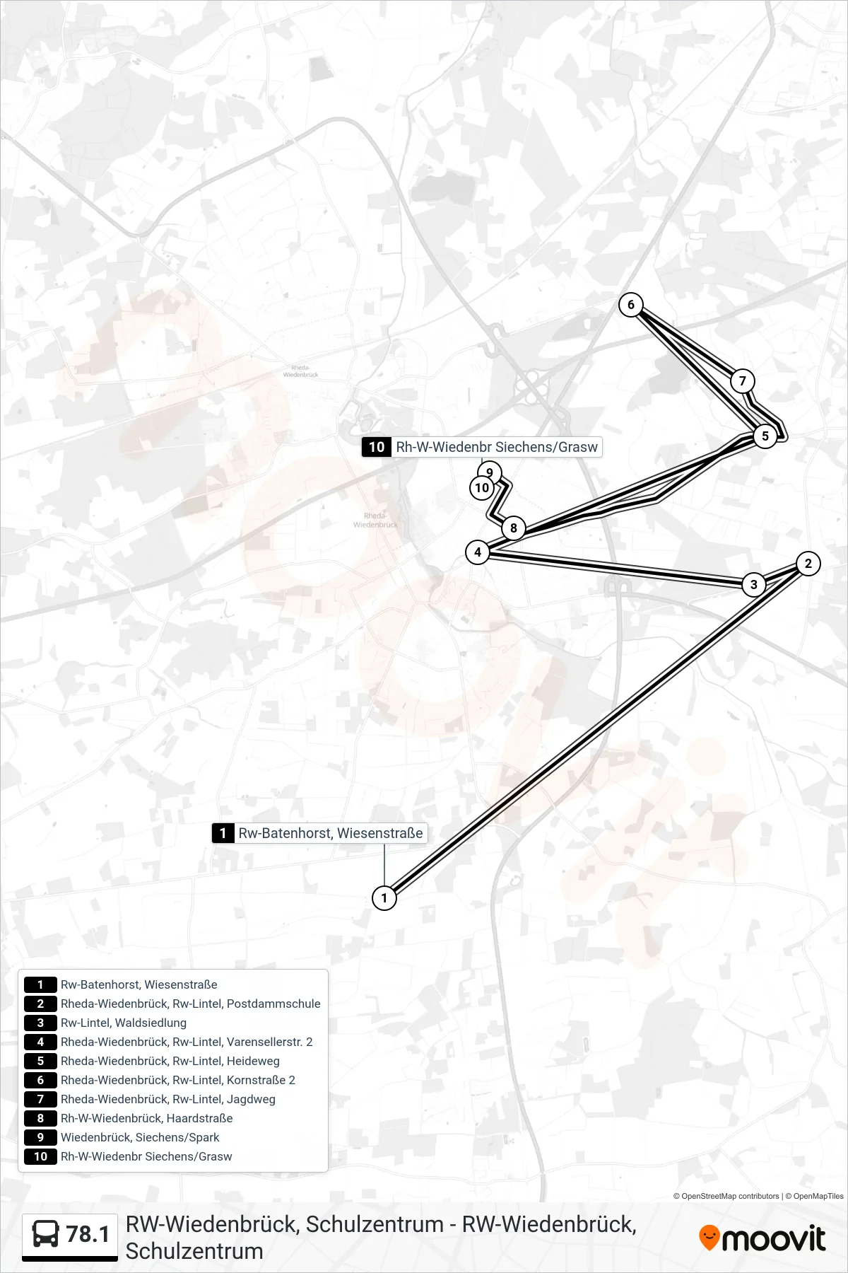 78.1 bus Line (Rh-W-Wiedenbr Siechens/Grasw) route and stops on a map