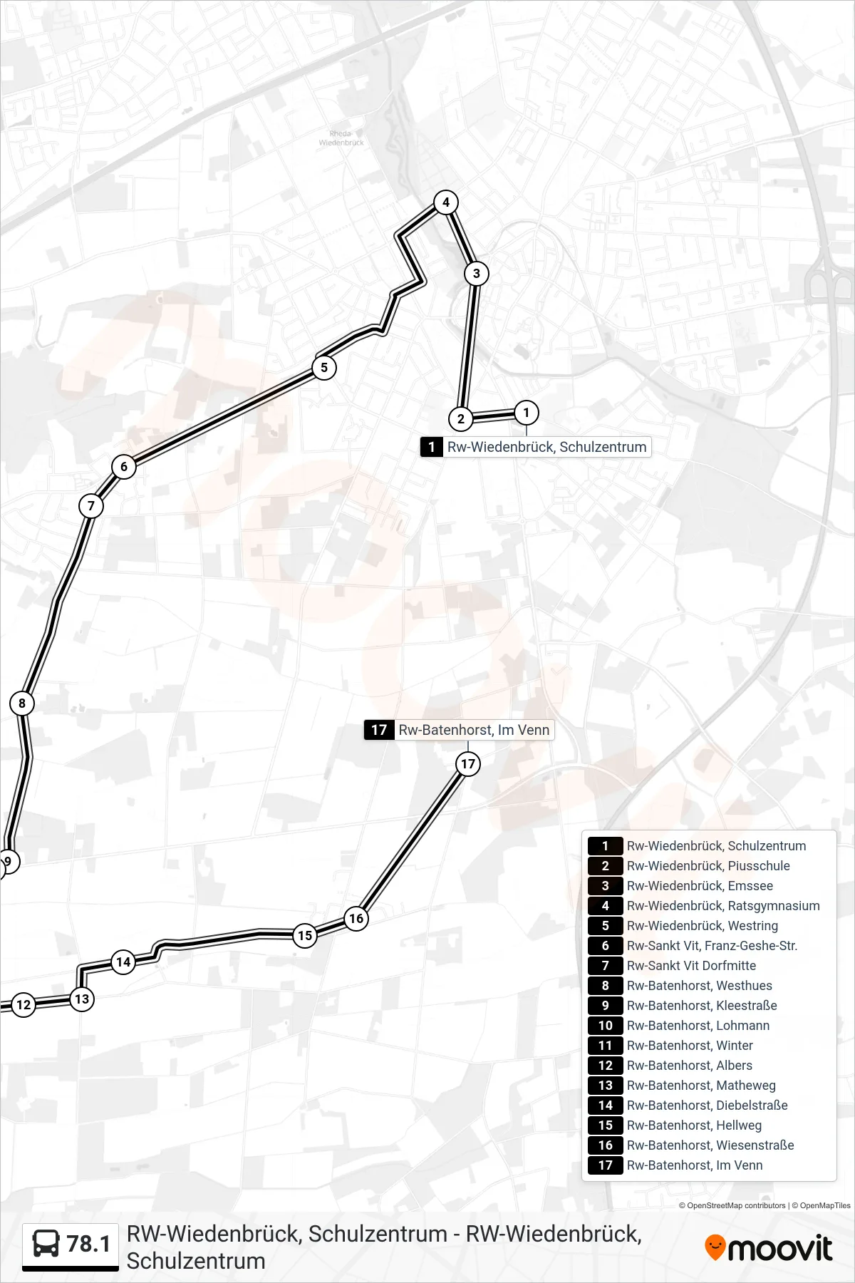 78.1 bus Line (Rw-Batenhorst, Im Venn) route and stops on a map