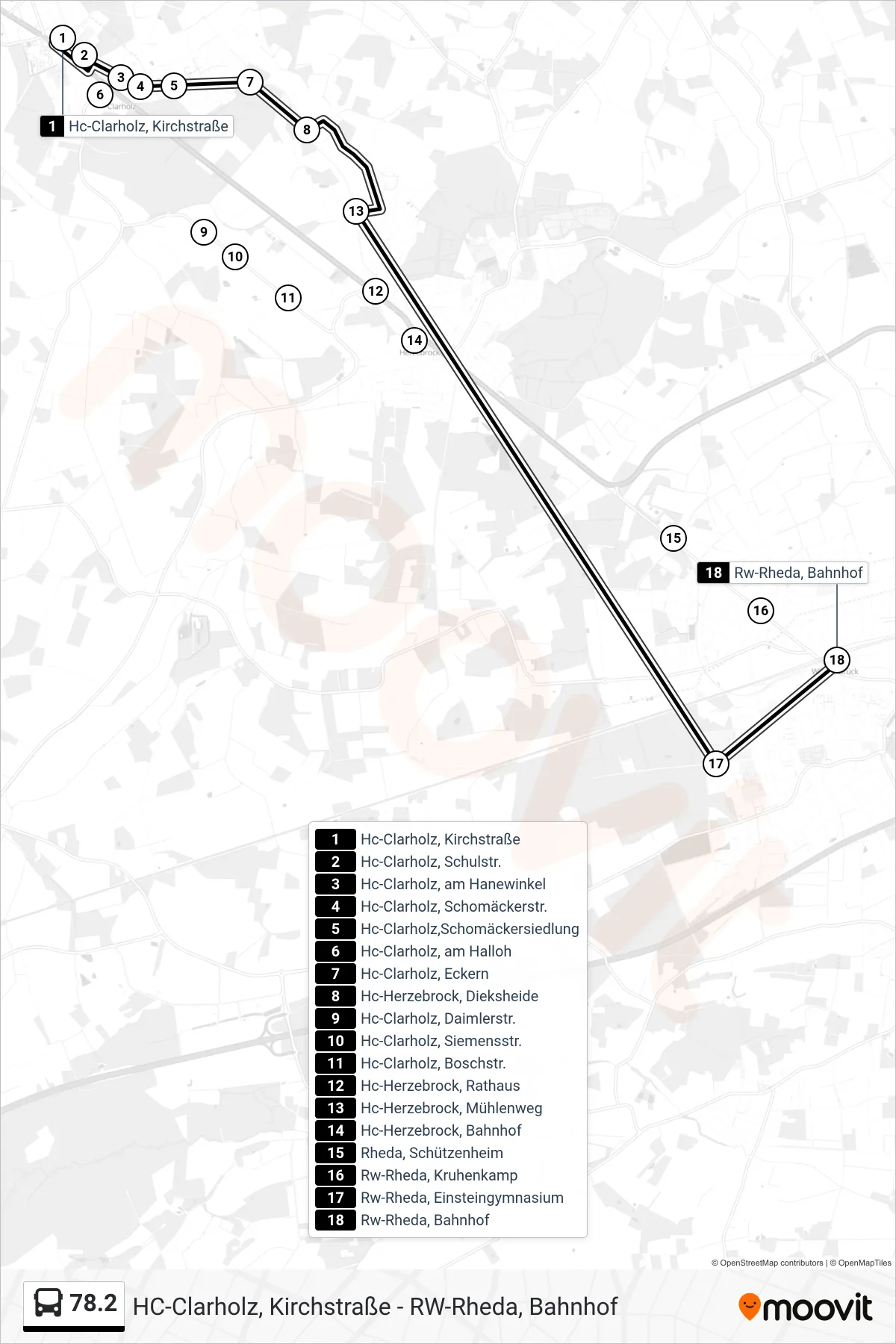 Linie 78.2 (Bus) Richtung Rw-Rheda, Bahnhof: Route und Haltestellen auf der Karte