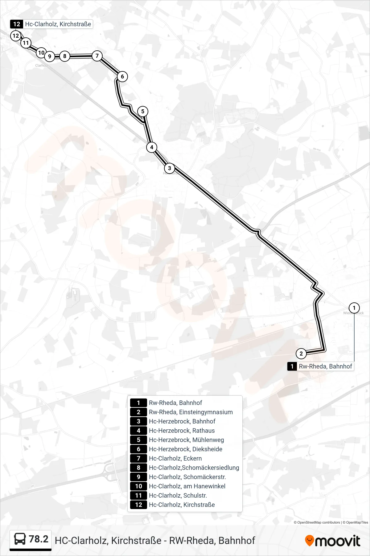 Linie 78.2 (Bus) Richtung Hc-Clarholz, Kirchstraße: Route und Haltestellen auf der Karte