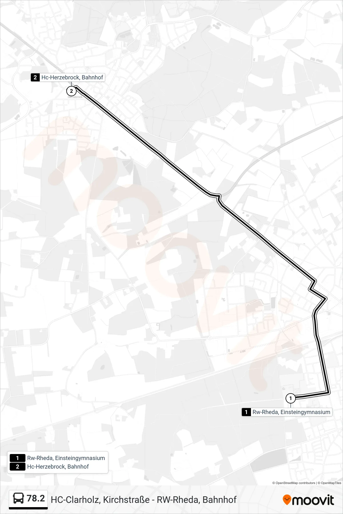78.2 bus Line (Hc-Herzebrock, Bahnhof) route and stops on a map