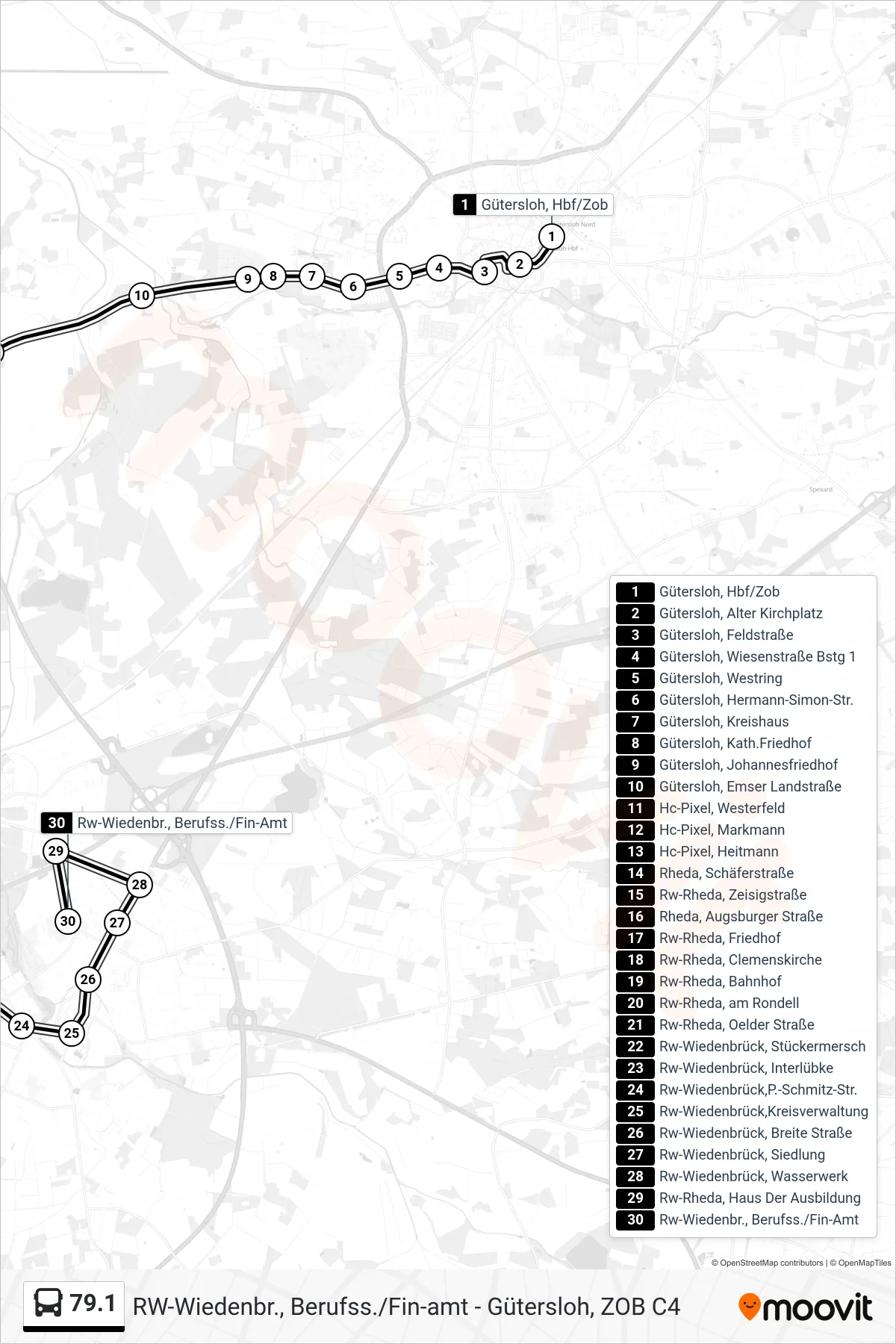 Linie 79.1 (Bus) Richtung Rw-Wiedenbr., Berufss./Fin-Amt: Route und Haltestellen auf der Karte