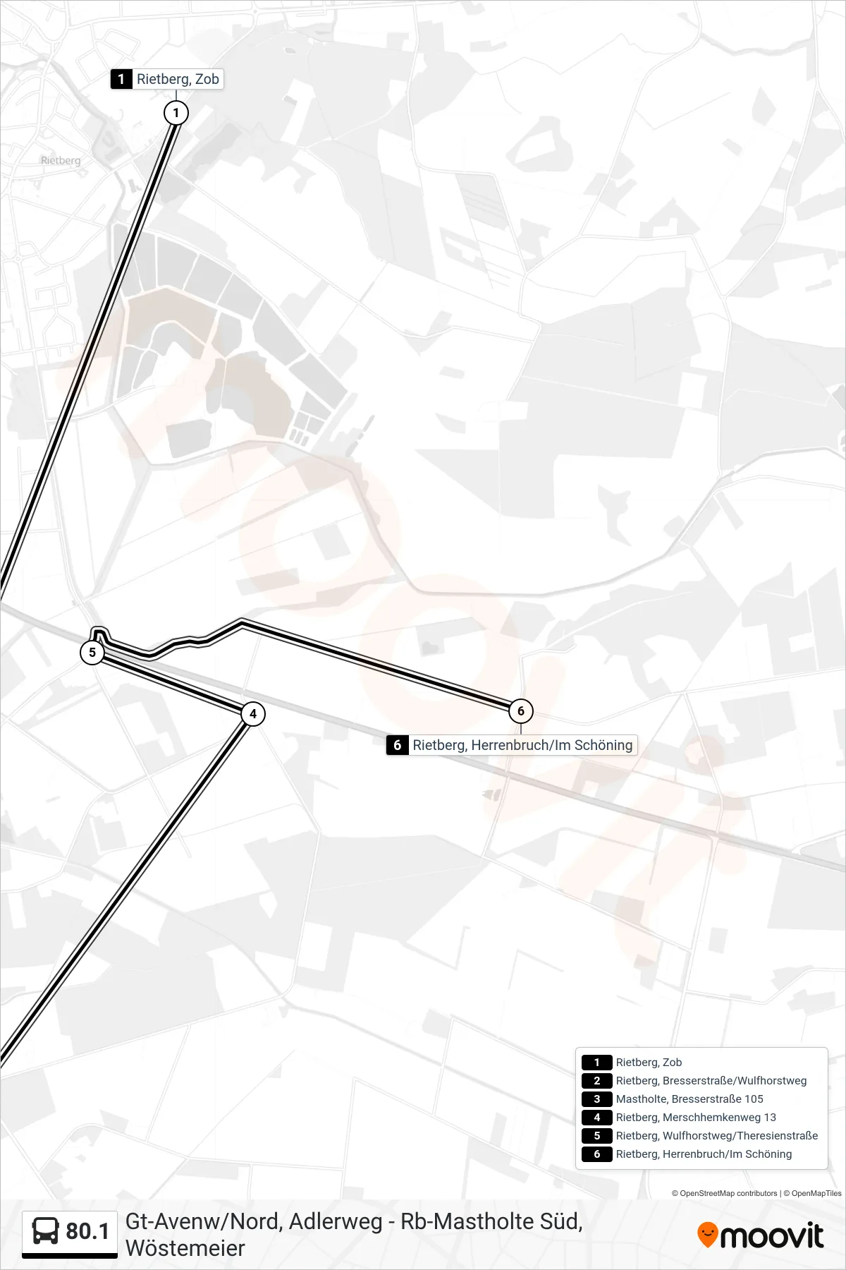 80.1 bus Line (Rietberg, Herrenbruch/Im Schöning) route and stops on a map