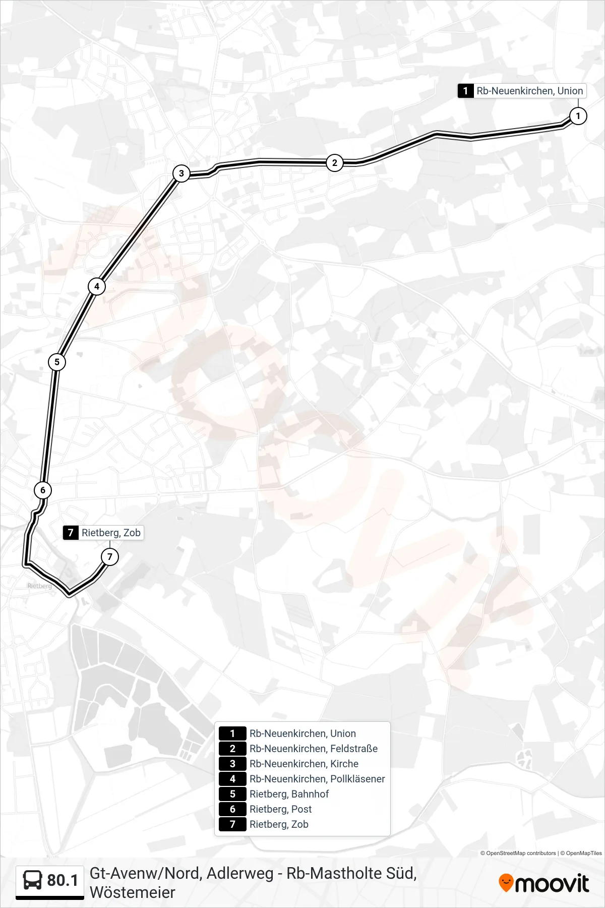 80.1 bus Line (Rietberg, Zob) route and stops on a map