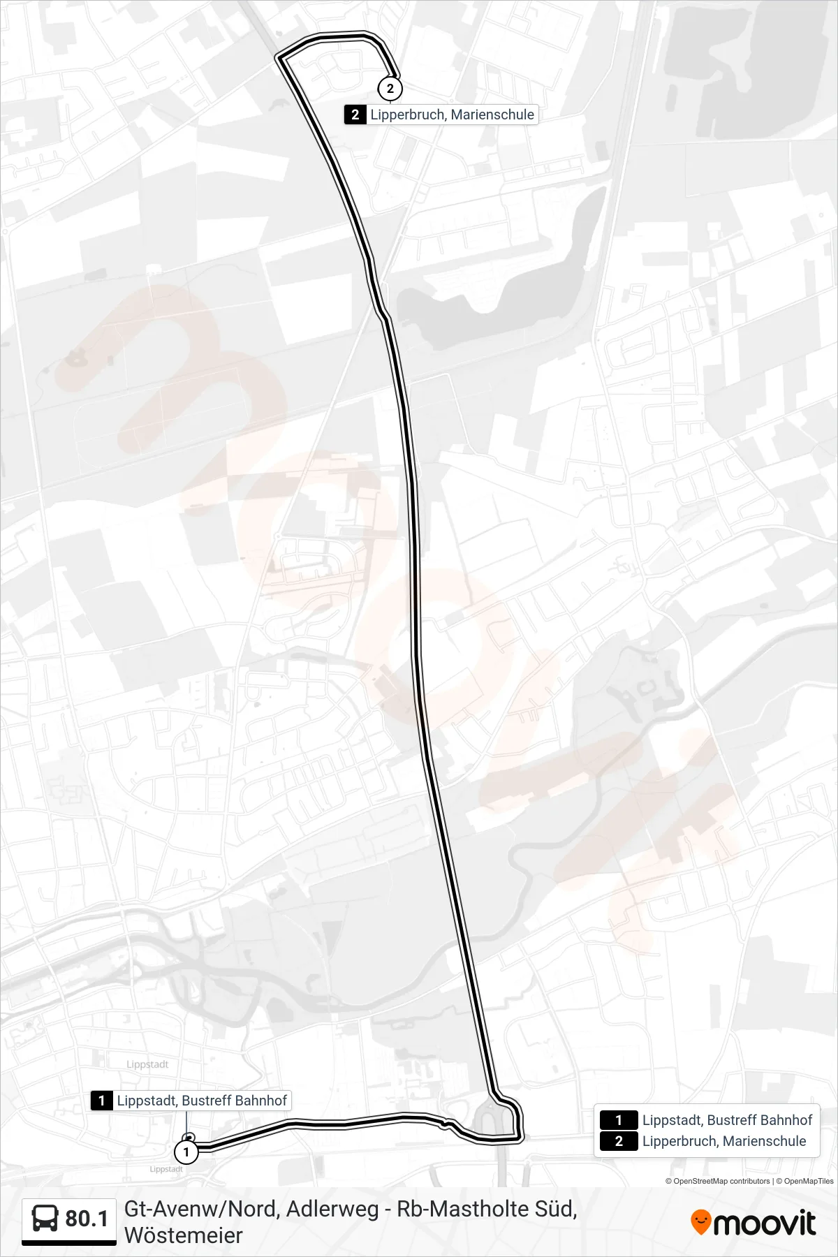 80.1 bus Line (Lipperbruch, Marienschule) route and stops on a map