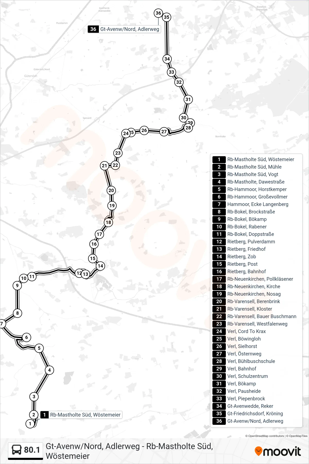 Linie 80.1 (Bus) Richtung Gt-Avenw/Nord, Adlerweg: Route und Haltestellen auf der Karte