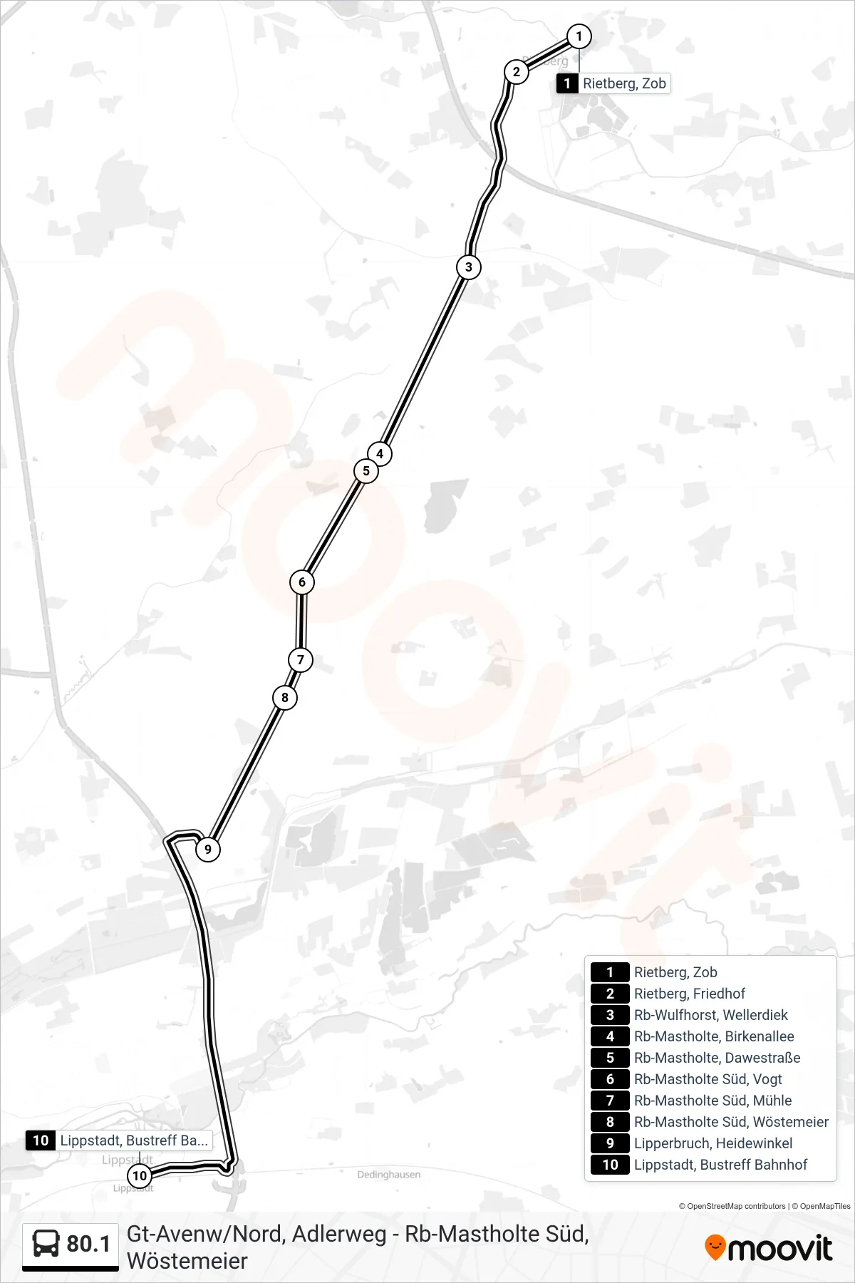 Linie 80.1 (Bus) Richtung Lippstadt, Bustreff Bahnhof A: Route und Haltestellen auf der Karte