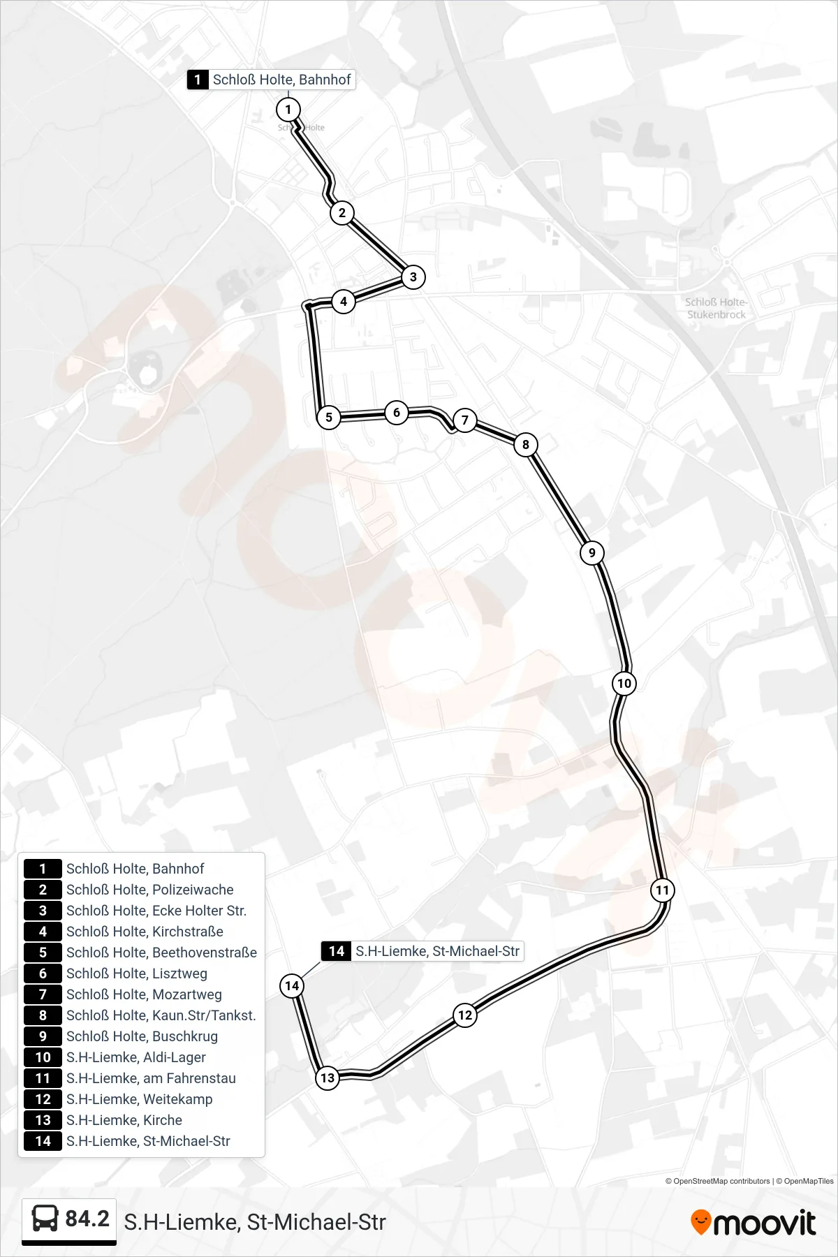 84.2 bus Line (S.H-Liemke, St-Michael-Str) route and stops on a map
