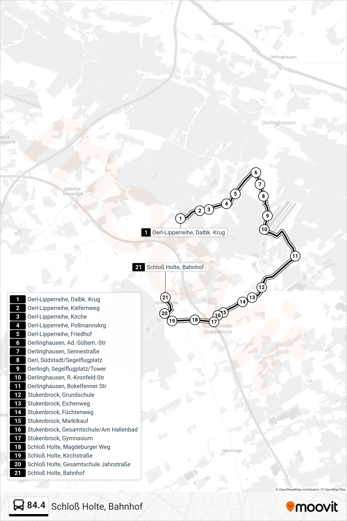 Linie 84.4 (Bus) Richtung Schloß Holte, Bahnhof: Route und Haltestellen auf der Karte