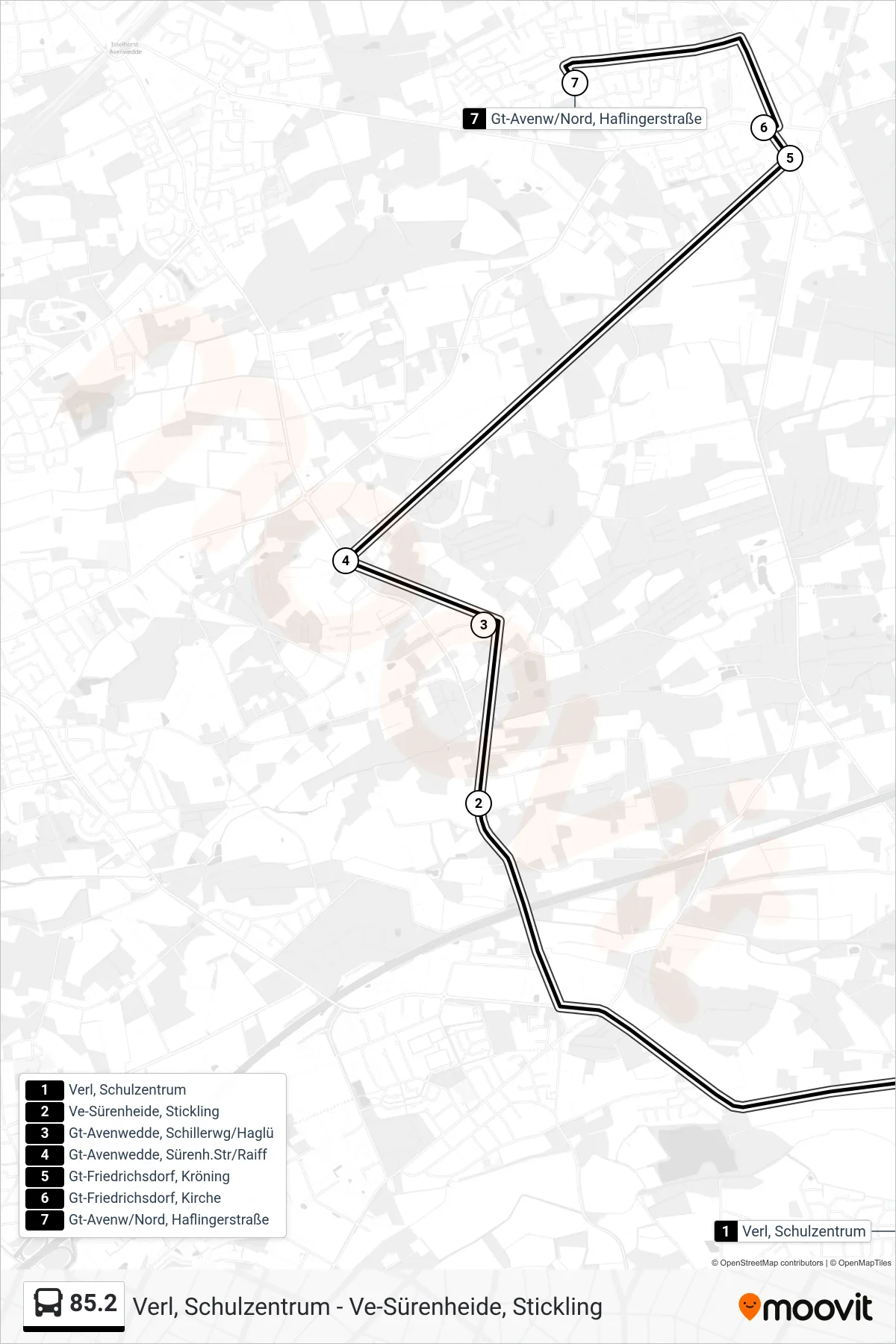 Linie 85.2 (Bus) Richtung Gt-Avenw/Nord, Haflingerstraße: Route und Haltestellen auf der Karte